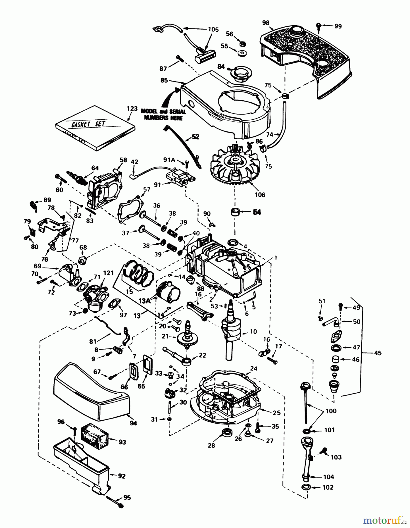 Toro Neu Mowers, Walk-Behind Seite 1 20718 - Toro Lawnmower, 1985 (5000001-5999999) ENGINE TECUMSEH MODEL NO. TNT100-10087E
