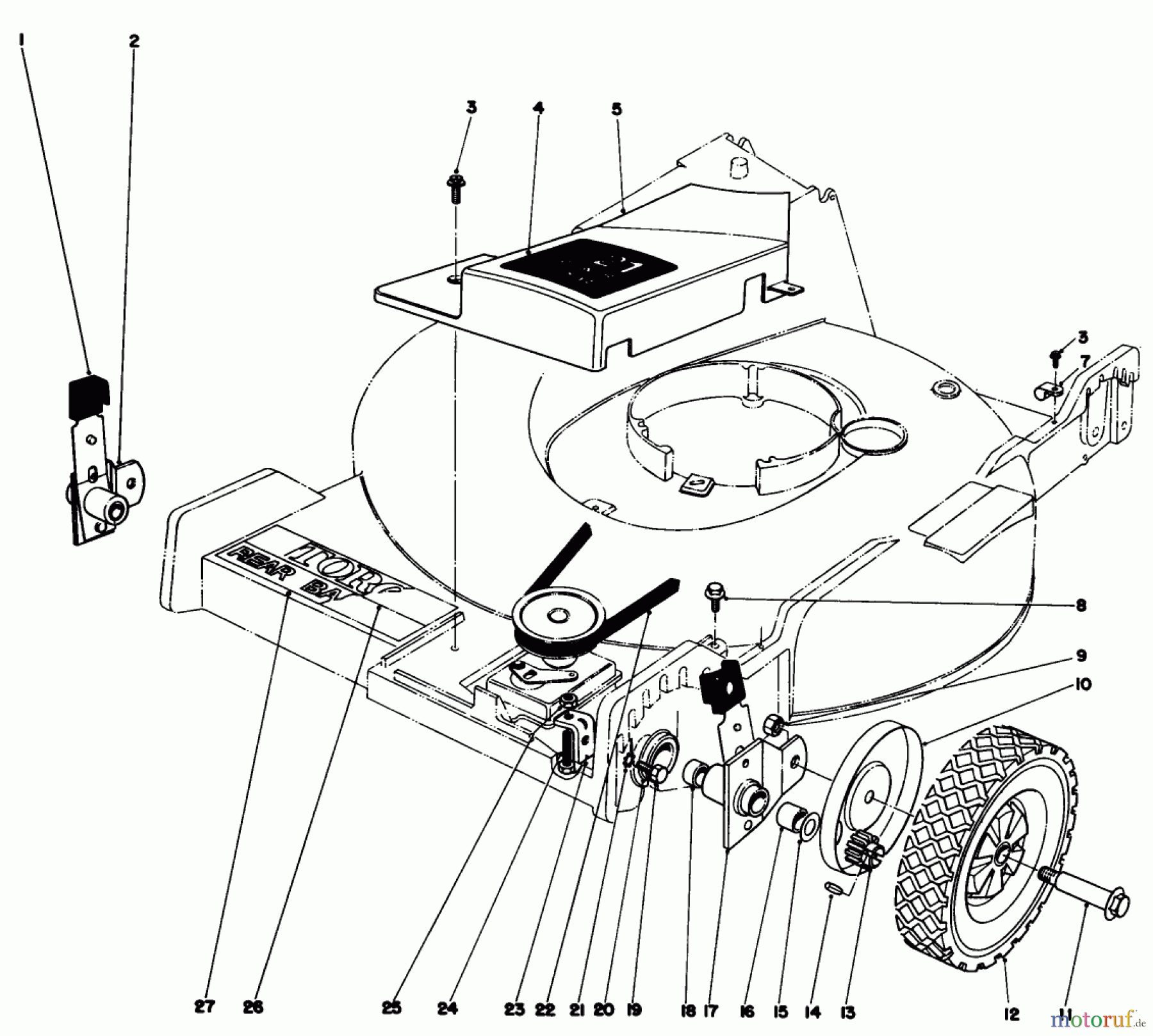 Toro Neu Mowers, Walk-Behind Seite 1 20725 - Toro Lawnmower, 1979 (9000001-9999999) FRONT WHEEL AND PIVOT ARM ASSEMBLY