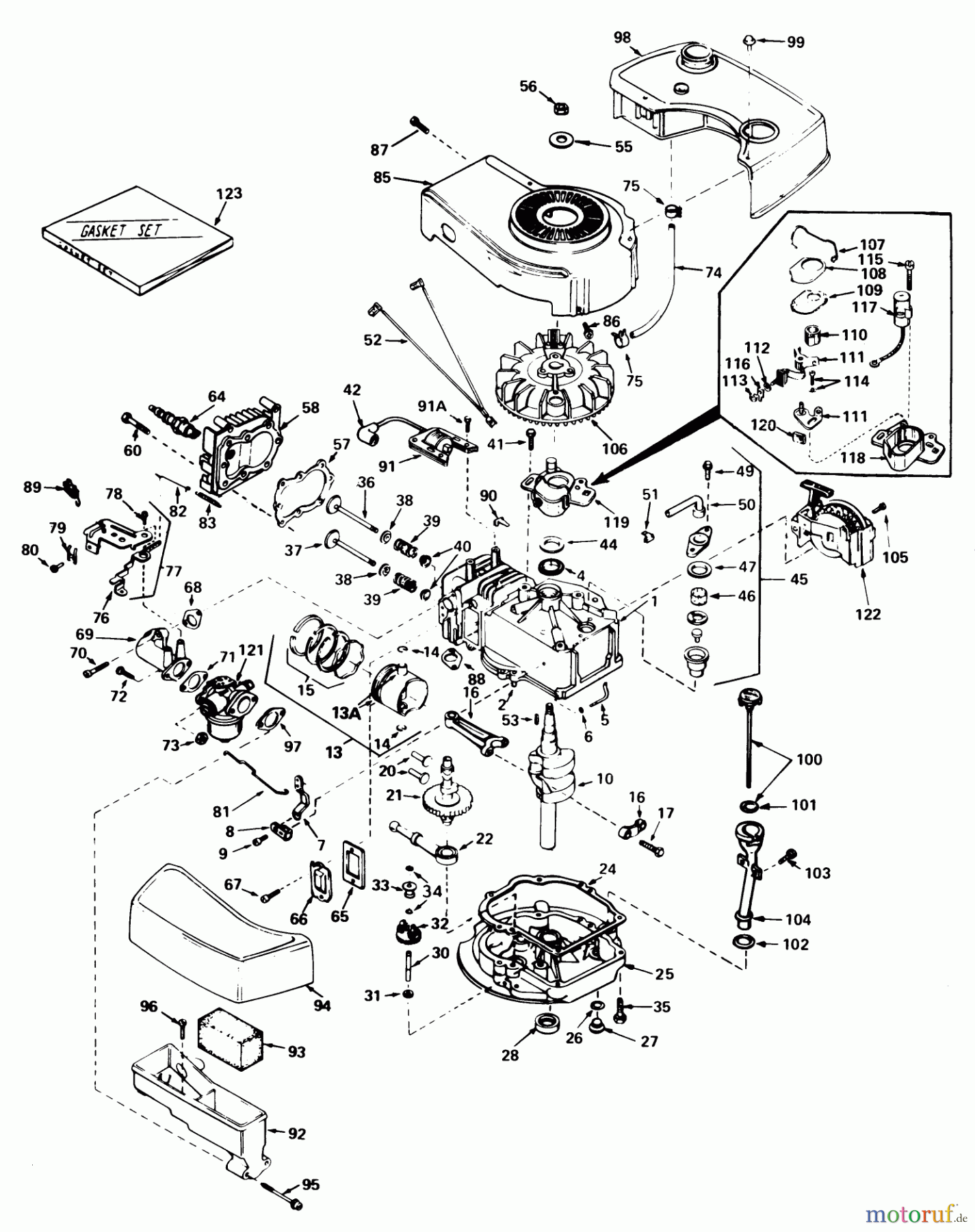  Toro Neu Mowers, Walk-Behind Seite 1 20762 - Toro Lawnmower, 1980 (0000001-0999999) ENGINE TECUMSEH MODEL NO. TNT 100-10066C