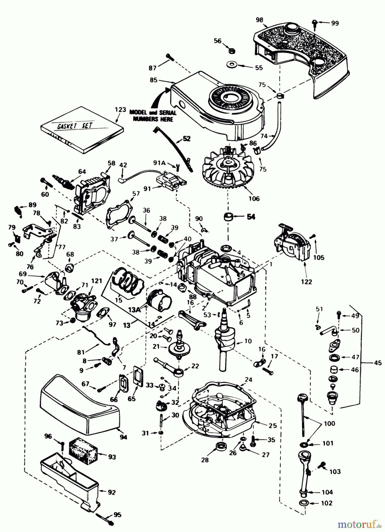 Toro Neu Mowers, Walk-Behind Seite 1 20762C - Toro Lawnmower, 1985 (5000001-5999999) ENGINE TECUMSEH MODEL NO. TNT 100-10077E