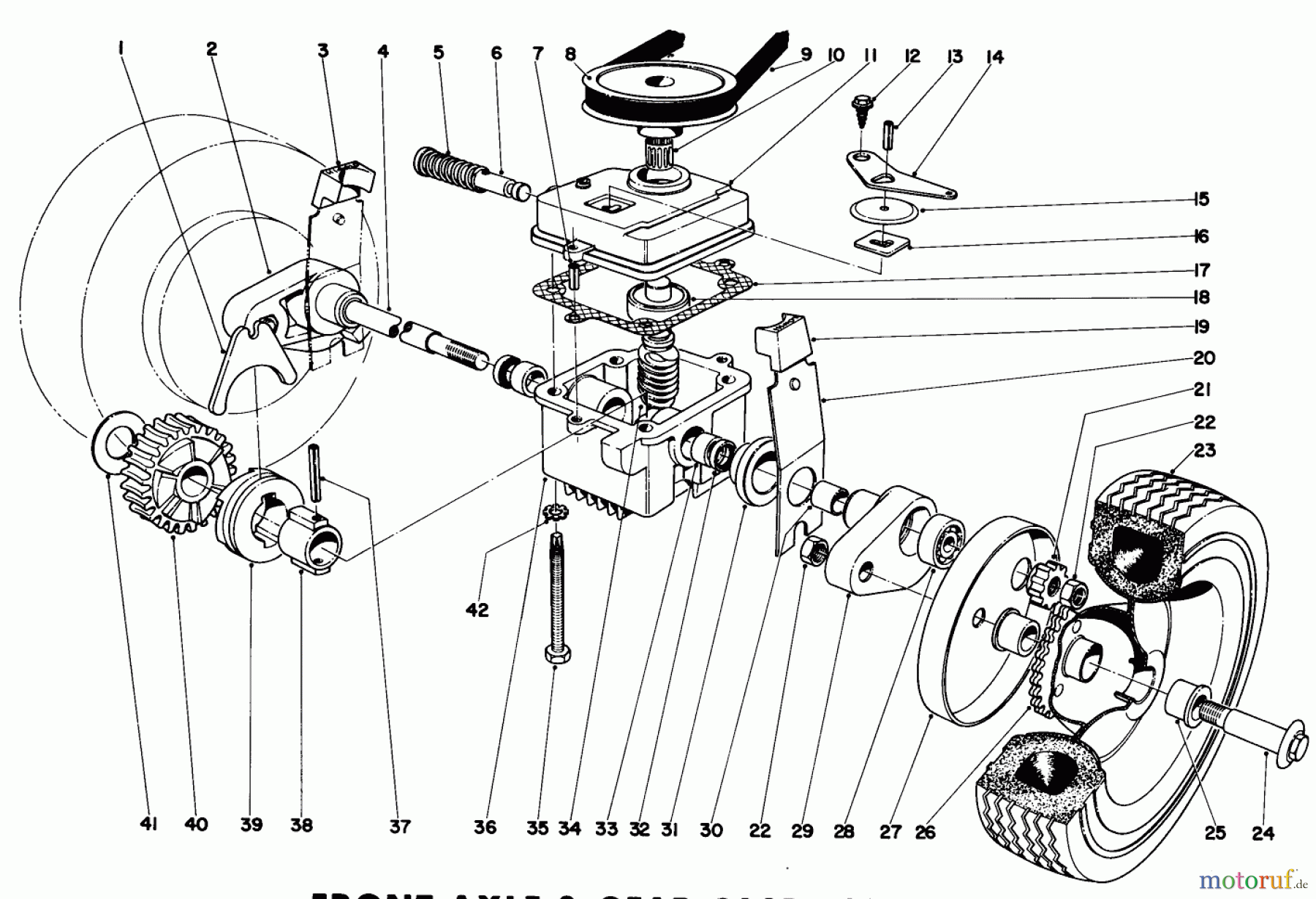  Toro Neu Mowers, Walk-Behind Seite 2 21101 - Toro Whirlwind Lawnmower, 1969 (9000001-9999999) FRONT AXLE & GEAR CASE ASSEMBLY