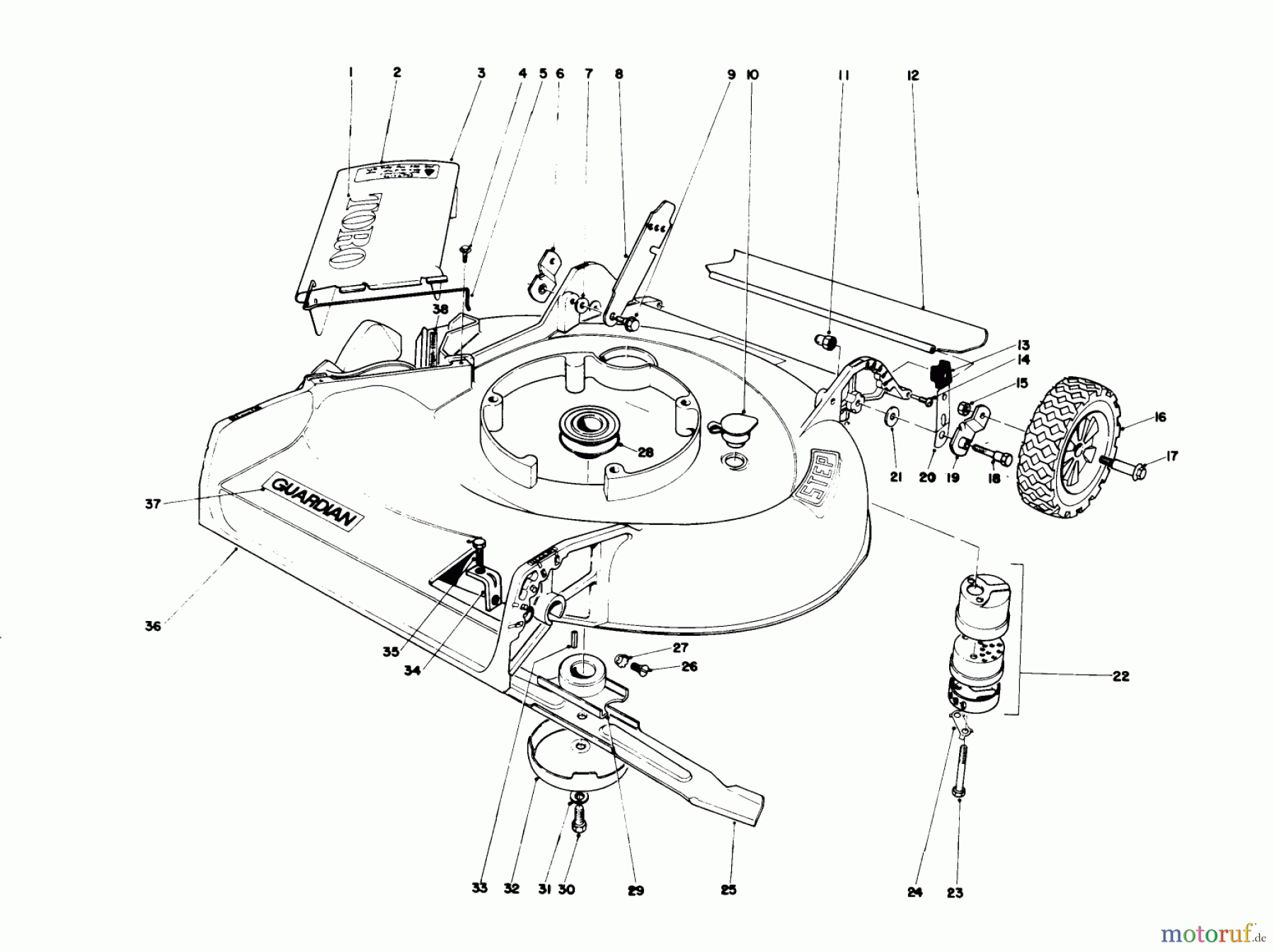  Toro Neu Mowers, Walk-Behind Seite 2 21727 - Toro Guardian Lawnmower, 1977 (7000001-7999999) HOUSING ASSEMBLY