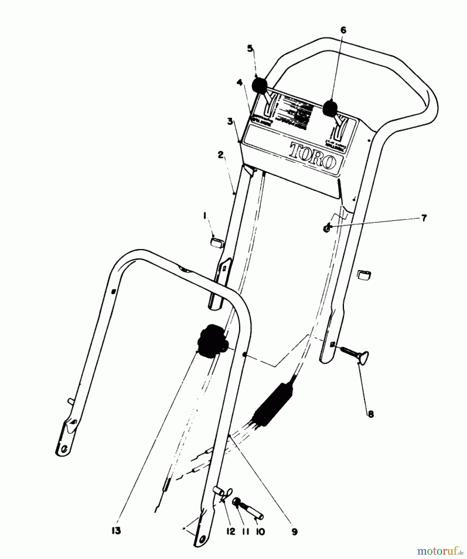 Toro Neu Mowers, Walk-Behind Seite 2 21658 - Toro Whirlwind II Deluxe, 1978 (8000001-8999999) HANDLE ASSEMBLY MODEL NO. 21658