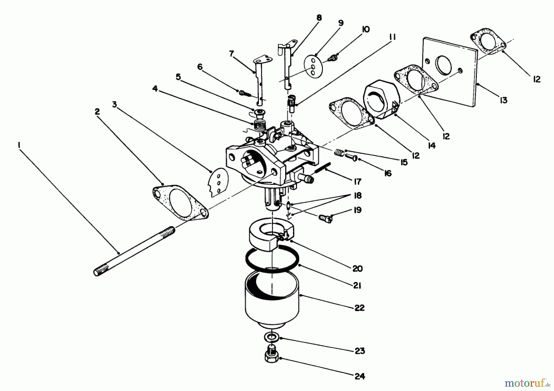  Toro Neu Mowers, Walk-Behind Seite 2 22025 - Toro Lawnmower, 1991 (1000001-1999999) CARBURETOR ASSEMBLY (MODEL NO. 47PL0-3)