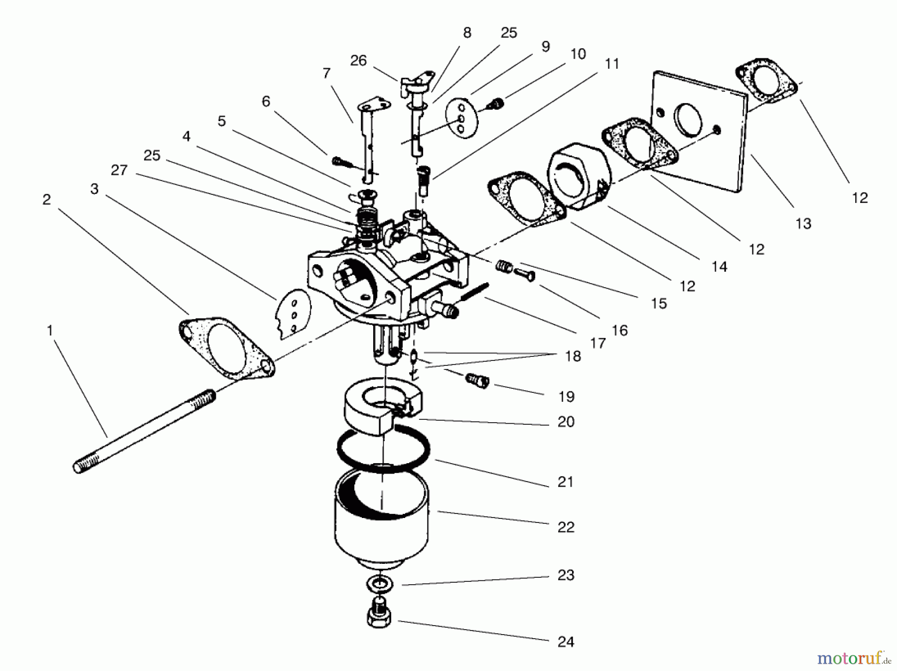  Toro Neu Mowers, Walk-Behind Seite 2 22026 - Toro Side Discharge Mower, 1998 (8900001-8999999) CARBURETOR ASSEMBLY (MODEL NO. 47PT7-3)