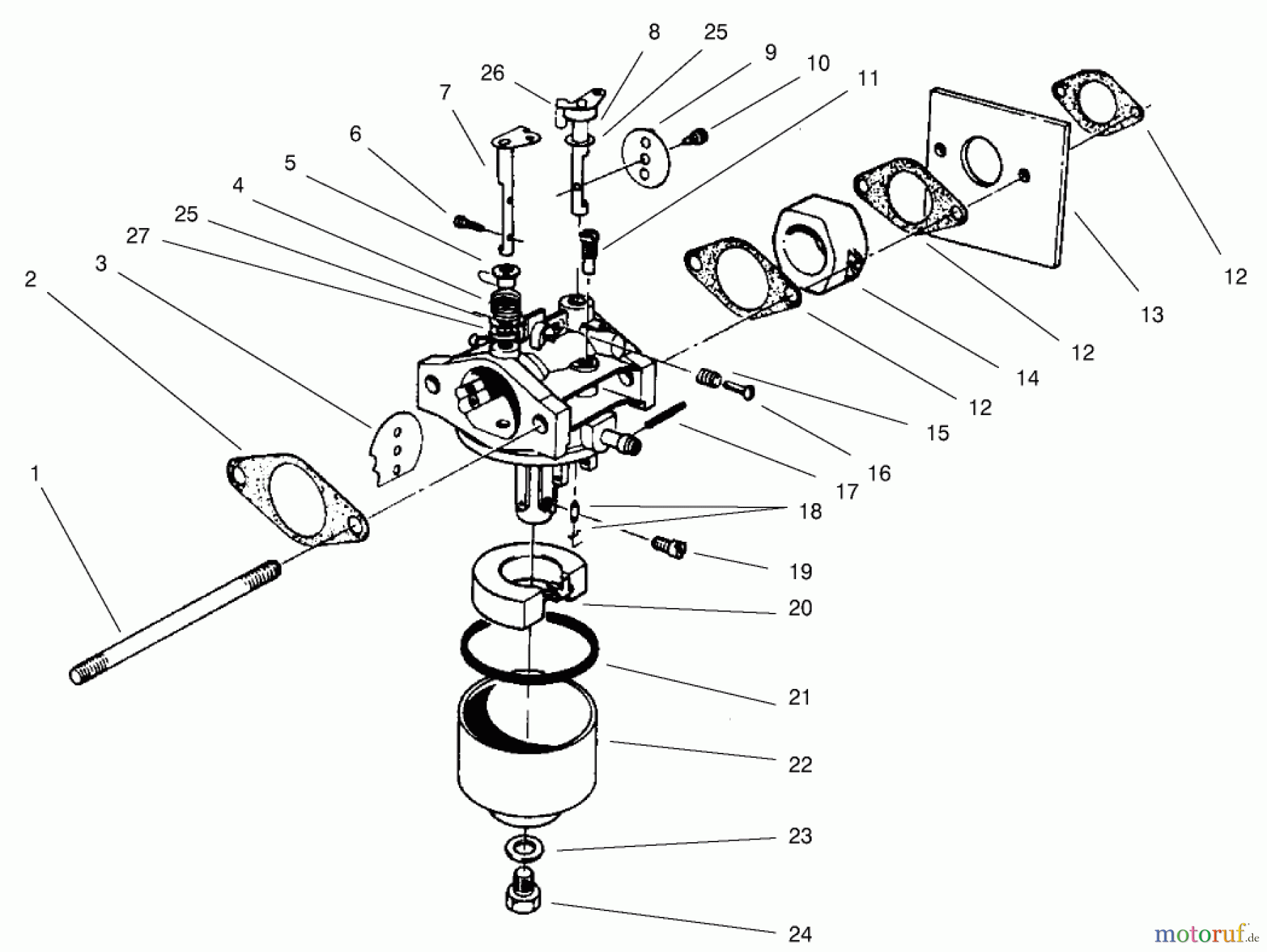 Toro Neu Mowers, Walk-Behind Seite 2 22026 - Toro Side Discharge Mower, 2000 (200000001-200999999) CARBURETOR ASSEMBLY (MODEL NO. 48PW)