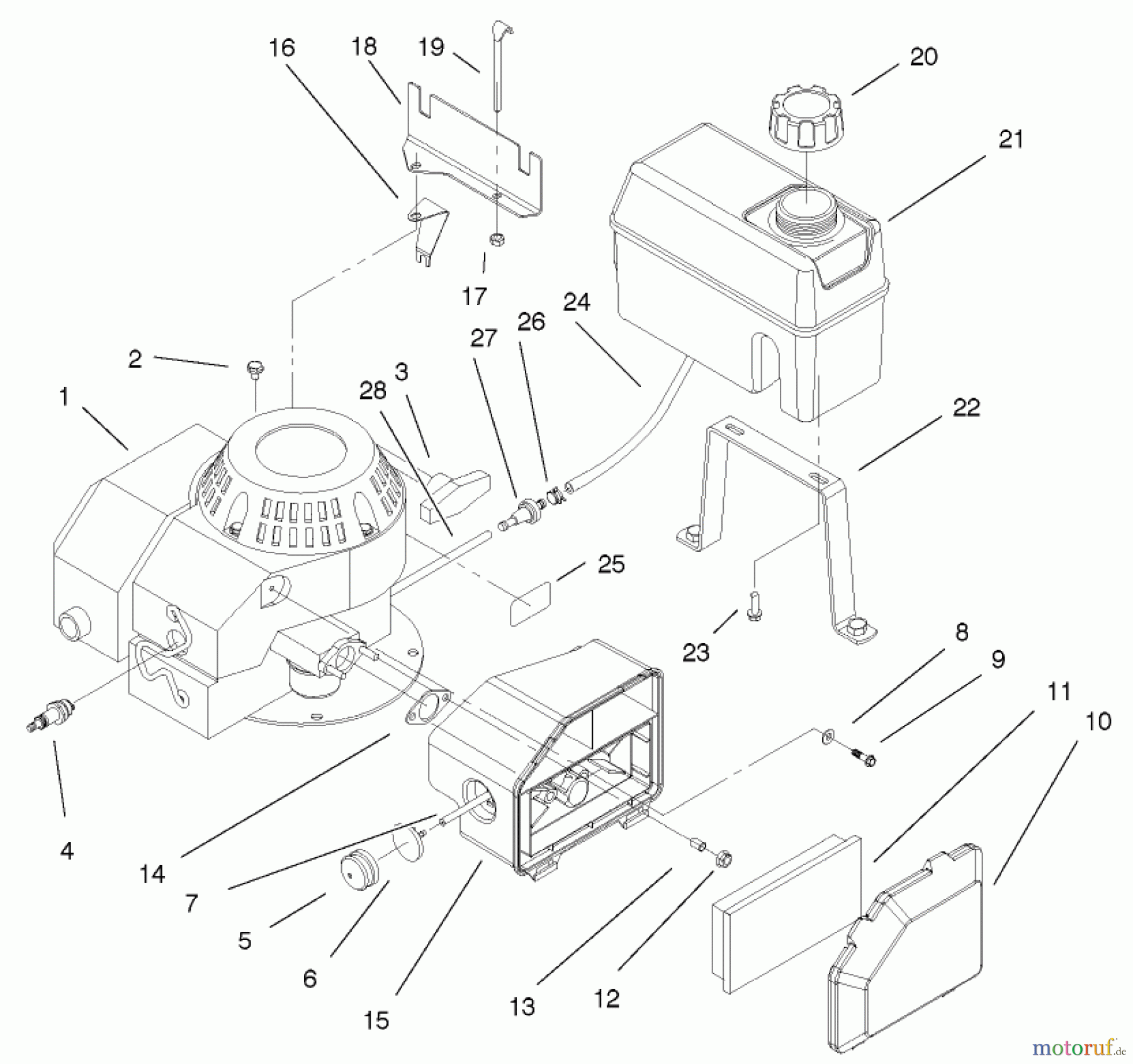  Toro Neu Mowers, Walk-Behind Seite 2 22043 - Toro Recycler Mower, 2002 (220000001-220999999) FUEL TANK AND BRACKET ASSEMBLY