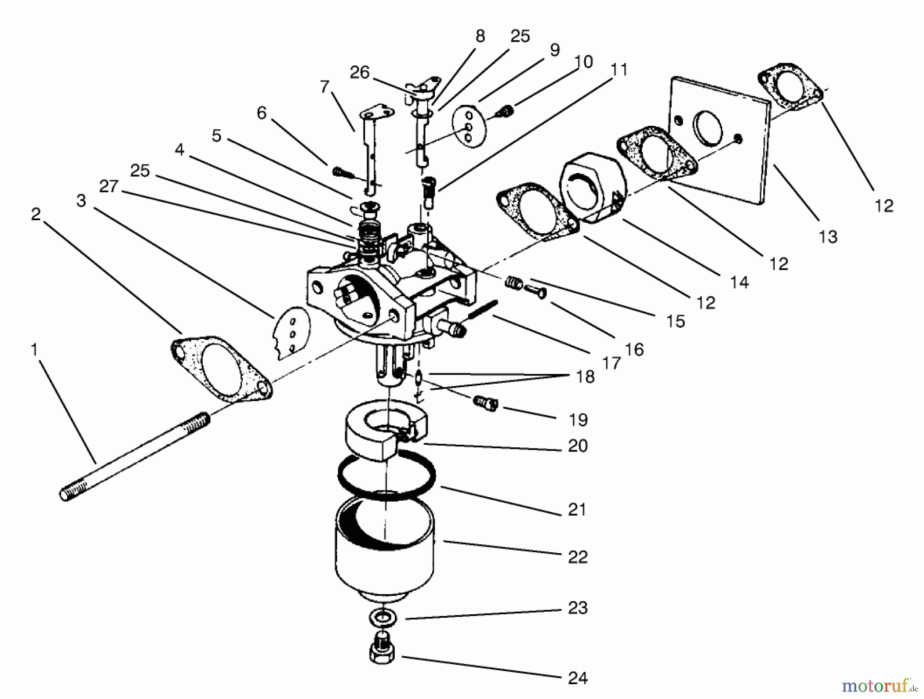 Toro Neu Mowers, Walk-Behind Seite 2 22045B - Toro Lawnmower, 1996 (6900001-6999999) CARBURETOR ASSEMBLY (MODEL NO. 47PS5-7)(MODEL NO. 22045B)(MODEL NO. 47PT6-7)(MODEL NO. 22045)