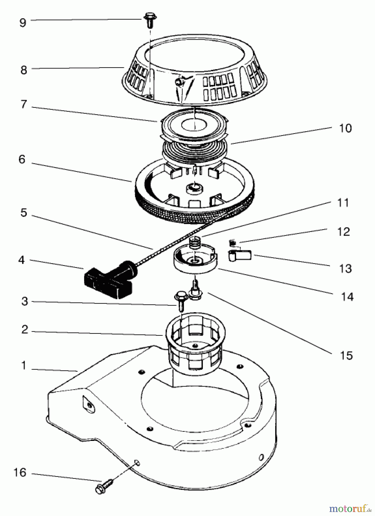 Toro Neu Mowers, Walk-Behind Seite 2 22045 - Toro Recycler Mower, 1998 (8900001-8999999) RECOIL ASSEMBLY (MODEL NO. 47PT7-7)