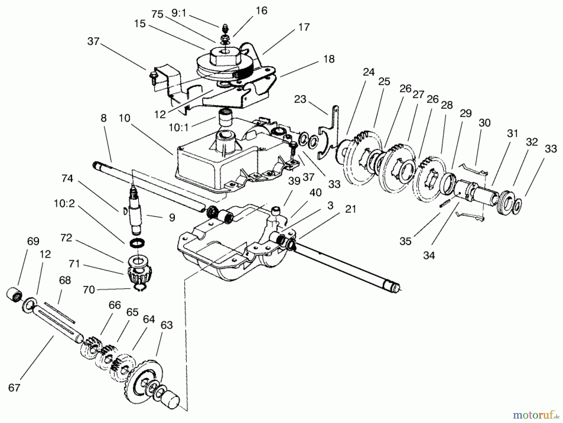 Toro Neu Mowers, Walk-Behind Seite 2 22158 - Toro Recycler Rear Bagger Mower, 1999 (9900001-9999999) GEAR CASE ASSEMBLY