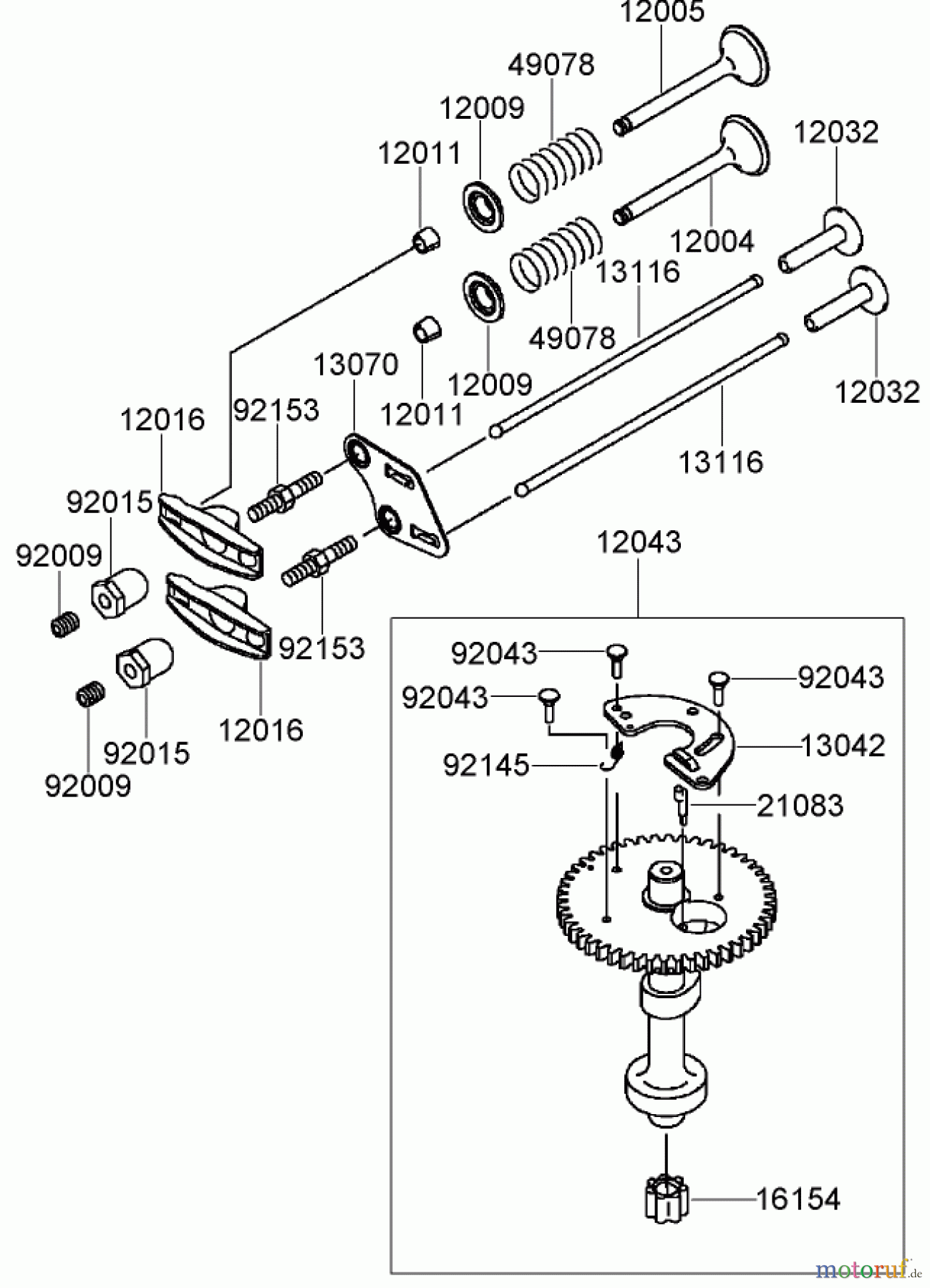  Toro Neu Mowers, Walk-Behind Seite 2 22163 (PT21) - Toro PT21 Trim Mower, 2007 (270000001-270999999) VALVE AND CAMSHAFT ASSEMBLY KAWASAKI FJ180V-AS28