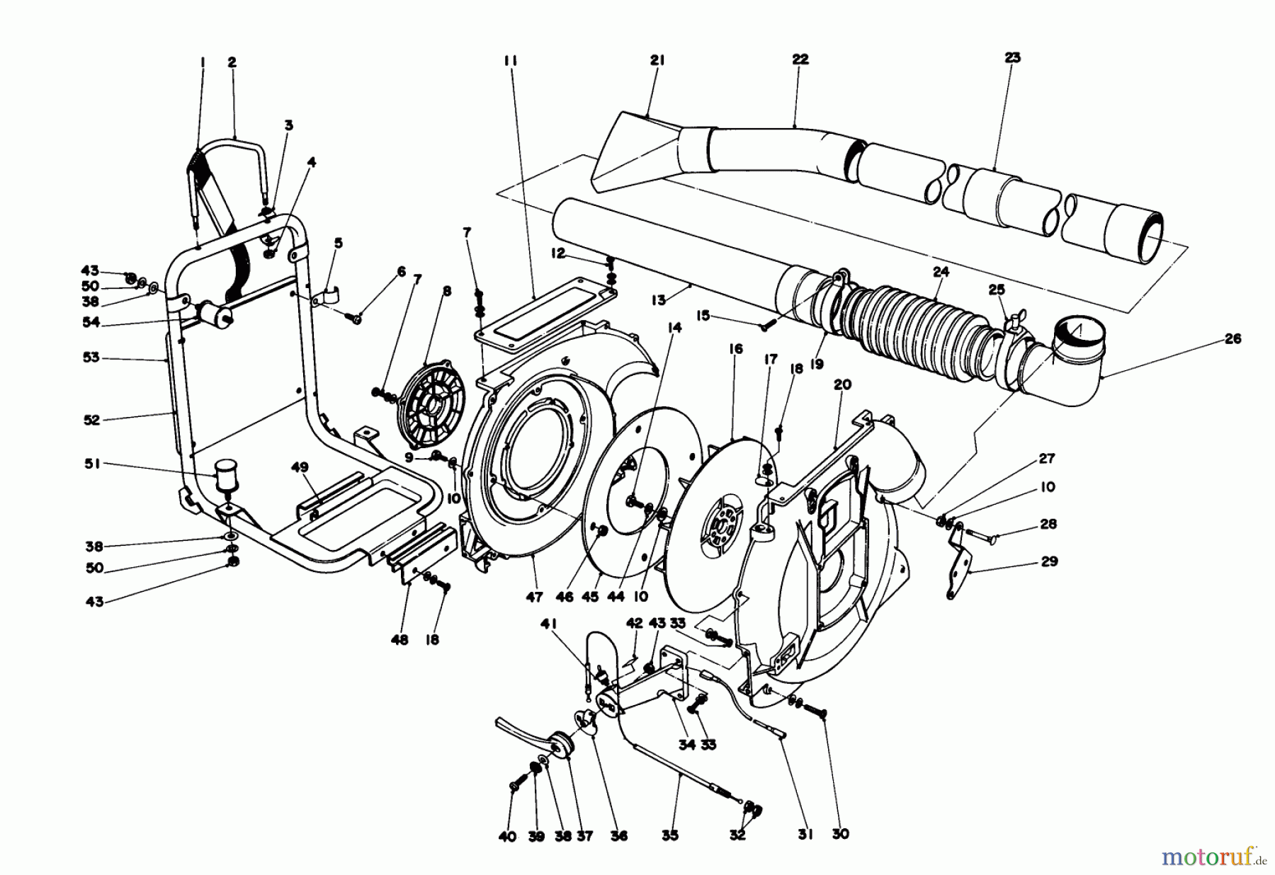 Toro Neu Blowers/Vacuums/Chippers/Shredders 30940 - Toro 40cc Back Pack Blower, 1981 (1000001-1999999) BACK PACK AND BLOWER HOUSING ASSEMBLY