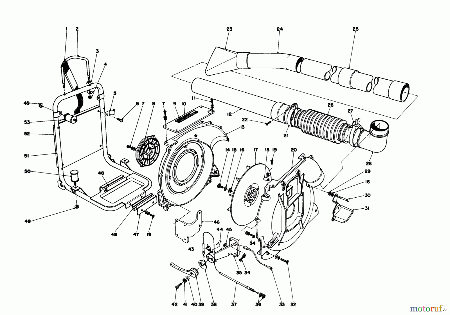 Toro Neu Blowers/Vacuums/Chippers/Shredders 30940 - Toro 40cc Back Pack Blower, 1982 (2000001-2999999) BACK PACK AND BLOWER HOUSING ASSEMBLY