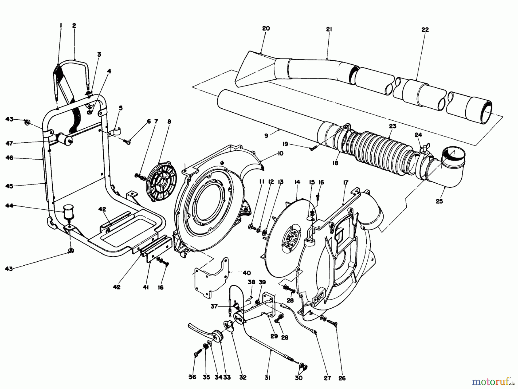  Toro Neu Blowers/Vacuums/Chippers/Shredders 30940 - Toro 40cc Back Pack Blower, 1983 (3000001-3999999) BACK PACK AND BLOWER HOUSING ASSEMBLY