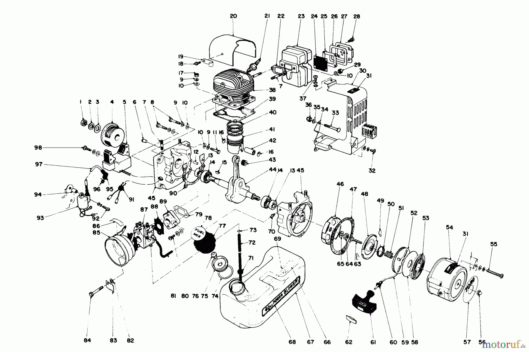 Toro Neu Blowers/Vacuums/Chippers/Shredders 30940 - Toro 40cc Back Pack Blower, 1984 (4000001-4999999) ENGINE ASSEMBLY
