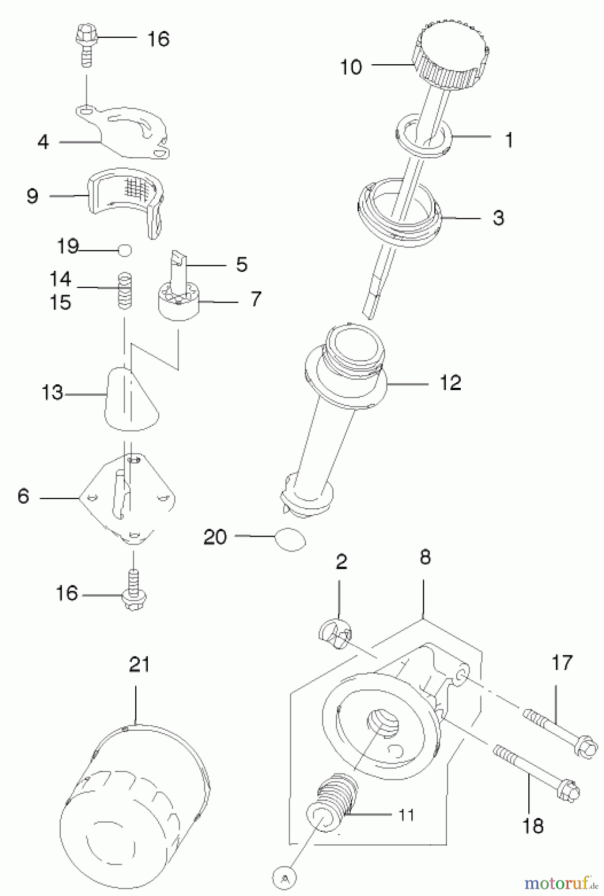 Toro Neu Mowers, Walk-Behind Seite 2 22170 - Toro Recycler Mower, 2002 (220000001-220999999) DIPSTICK/OIL FILTER ASSEMBLY