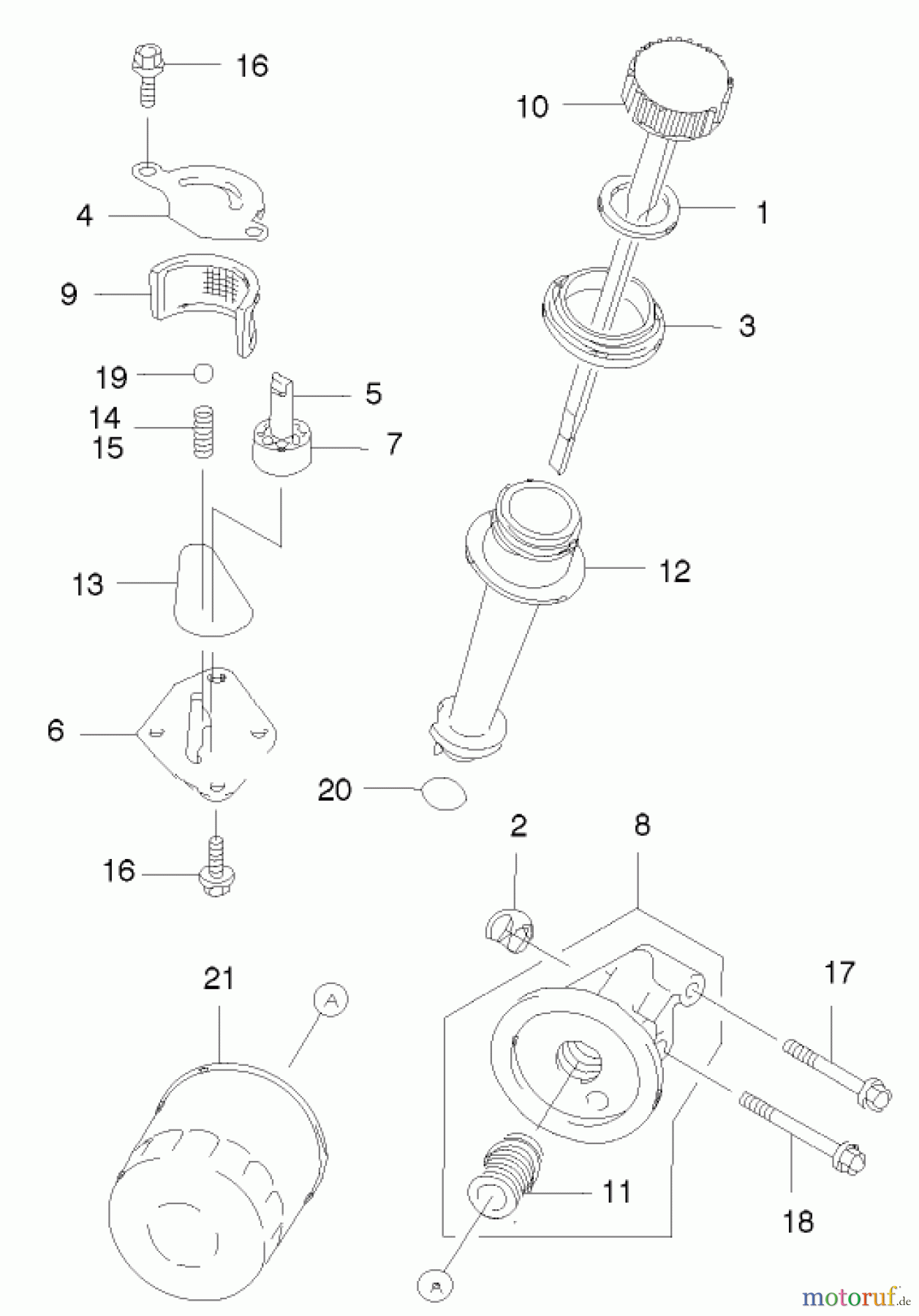  Toro Neu Mowers, Walk-Behind Seite 2 22171 - Toro Recycler Mower, 2003 (230000001-230999999) DIPSTICK AND OIL FILTER ASSEMBLY