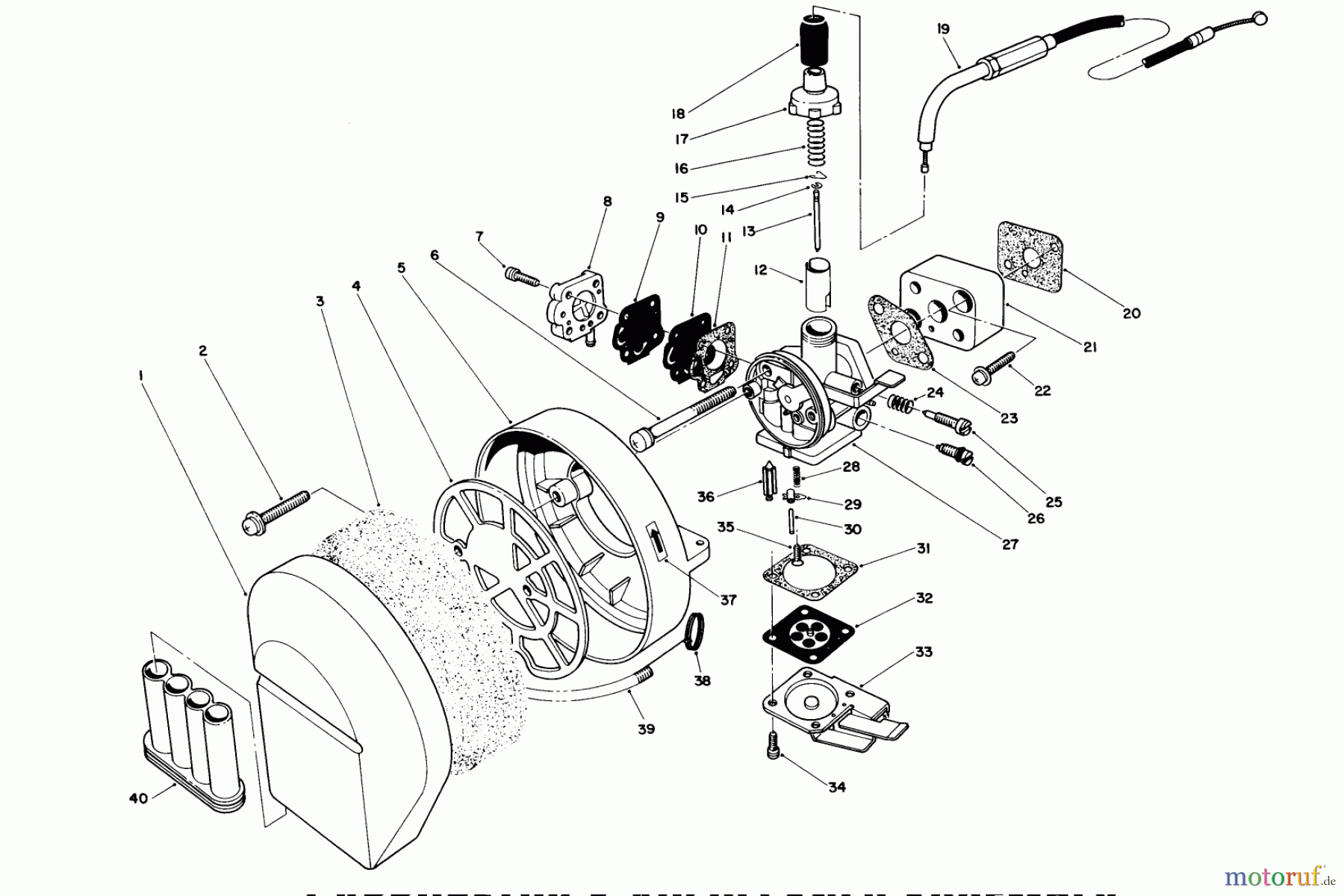 Toro Neu Blowers/Vacuums/Chippers/Shredders 30941 - Toro 41cc Back Pack Blower, 1988 (8000001-8999999) CARBURETOR & AIR CLEANER ASSEMBLY