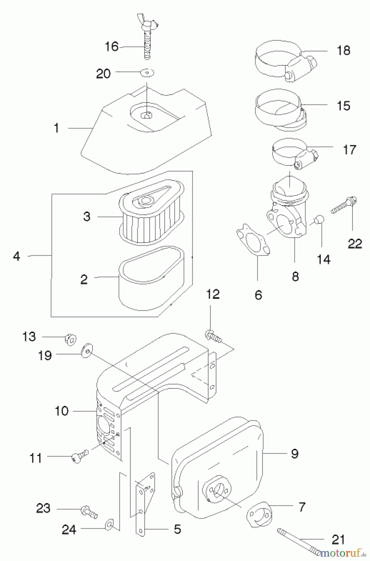 Toro Neu Mowers, Walk-Behind Seite 2 22172 - Toro Recycler Mower, 2003 (230000001-230999999) AIR FILTER AND MUFFLER ASSEMBLY