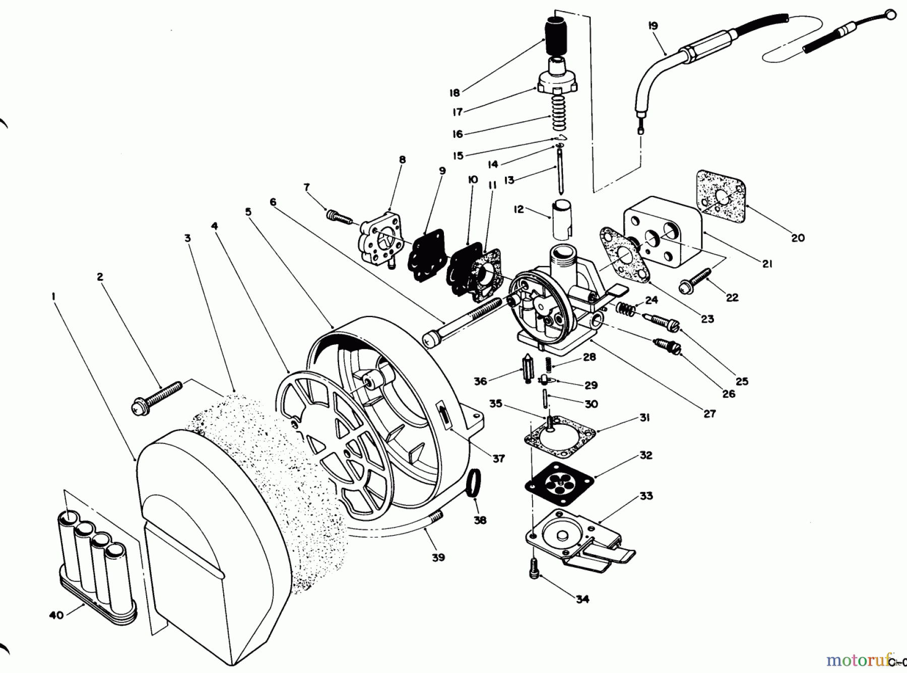 Toro Neu Blowers/Vacuums/Chippers/Shredders 30941 - Toro 41cc Back Pack Blower, 1992 (2000001-2999999) CARBURETOR & AIR CLEANER ASSEMBLY