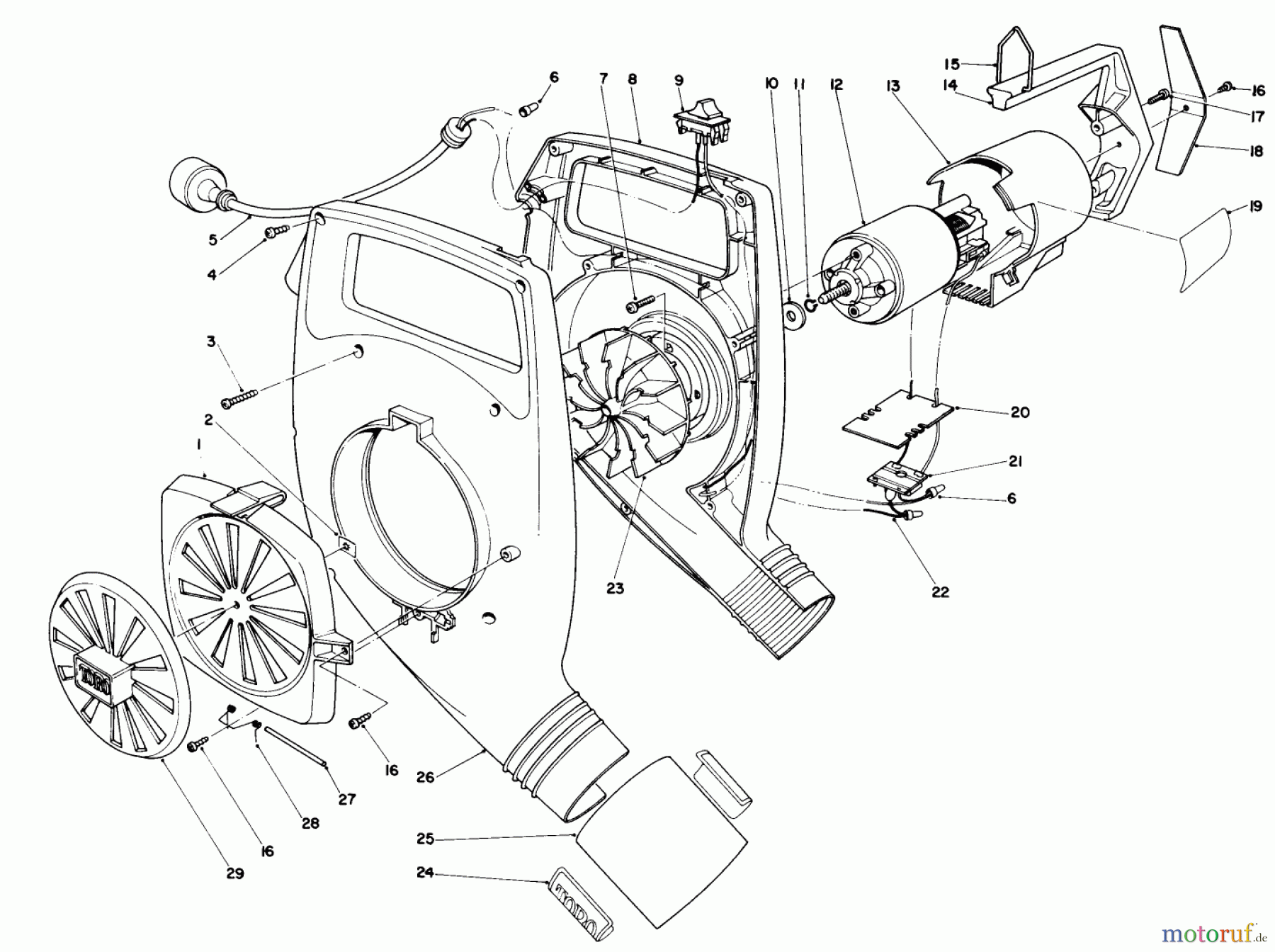 Toro Neu Blowers/Vacuums/Chippers/Shredders 51540 (500 TBX) - Toro 500 TBX Rake-O-Vac, 1985 (5000001-5999999) BLOWER ASSEMBLY