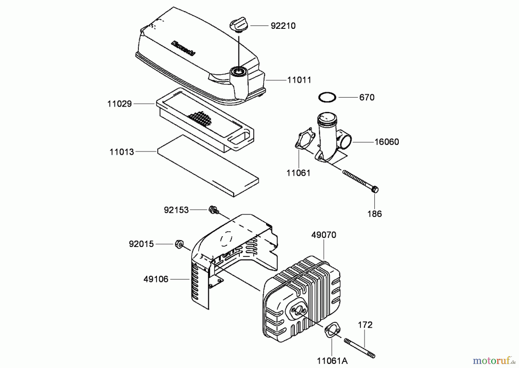 Toro Neu Mowers, Walk-Behind Seite 2 22193 (PT21) - Toro PT21 Trim Mower, 2008 (280000001-280999999) AIR FILTER AND MUFFLER ASSEMBLY KAWASAKI FJ180V-AS34