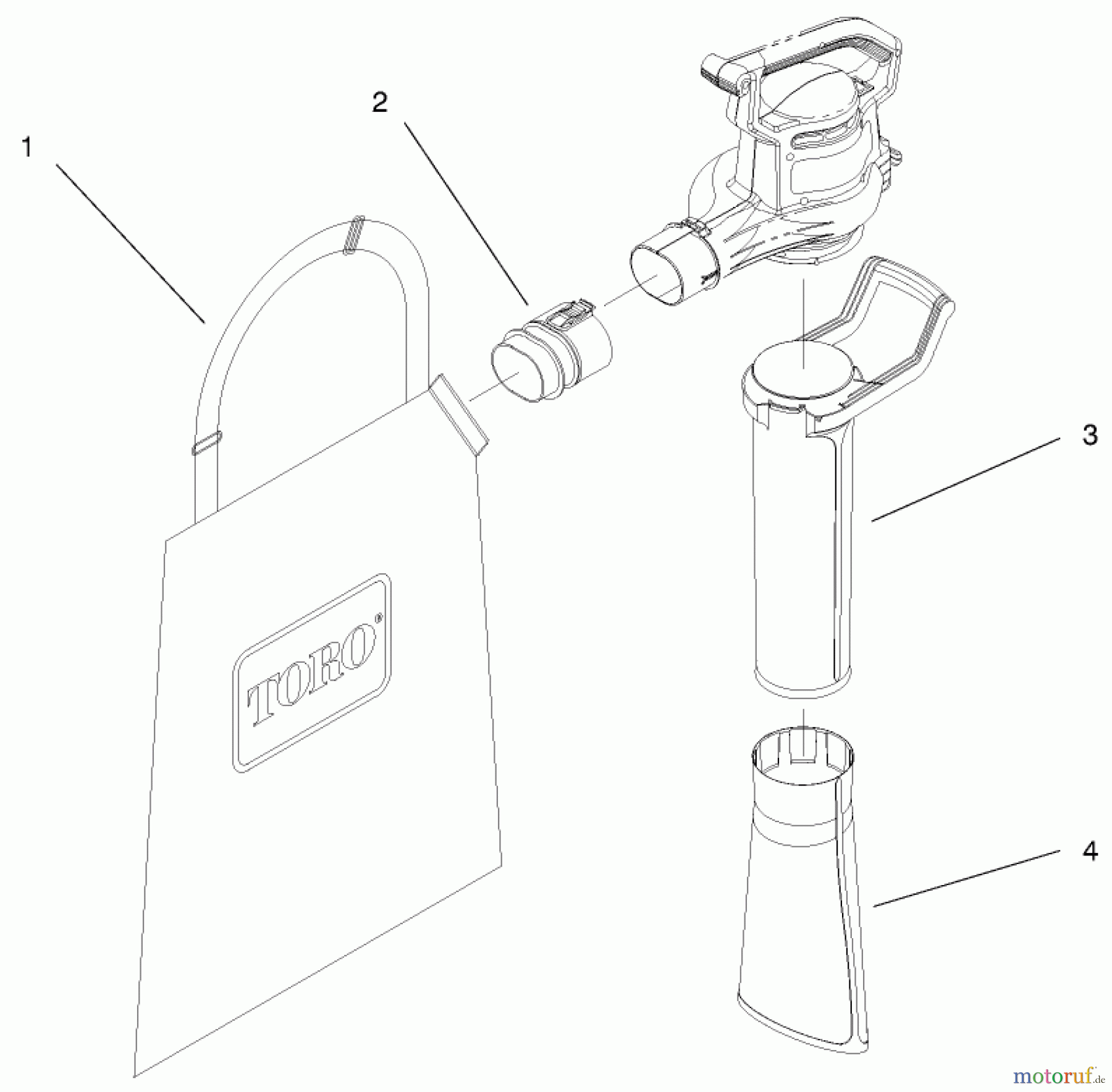  Toro Neu Blowers/Vacuums/Chippers/Shredders 51549 - Toro Rake And Vac Blower, 1997 (79000001-79999999) VACUUM TUBE & BAG ASSEMBLY