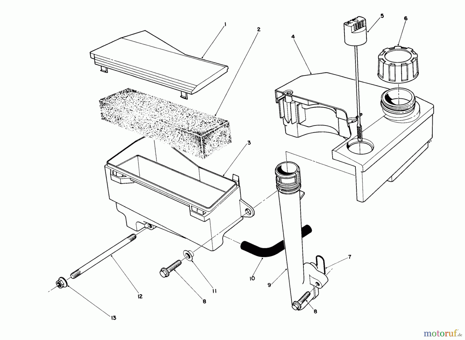 Toro Neu Mowers, Walk-Behind Seite 2 26620BF - Toro Lawnmower, 1991 (1000001-1999999) AIR CLEANER & FUEL TANK ASSEMBLY (ENGINE NO. VML0-7)
