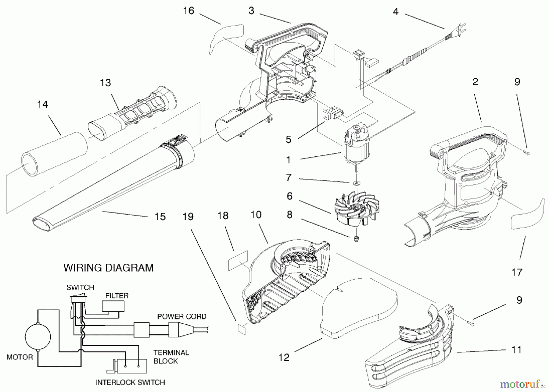 Toro Neu Blowers/Vacuums/Chippers/Shredders 51568 - Toro Quiet Blower Vac, 1999 (99000001-99100000) BLOWERVAC ASSEMBLY