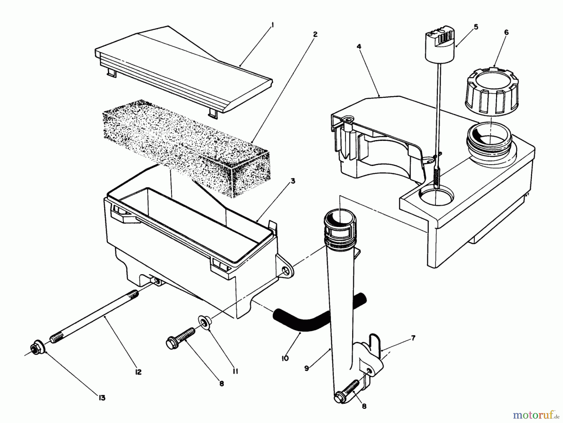 Toro Neu Mowers, Walk-Behind Seite 2 26624 - Toro Lawnmower, 1989 (9000001-9999999) AIR CLEANER & FUEL TANK ASSEMBLY (ENGINE MODEL NO. VMG6, VMH7 & VMJ8)