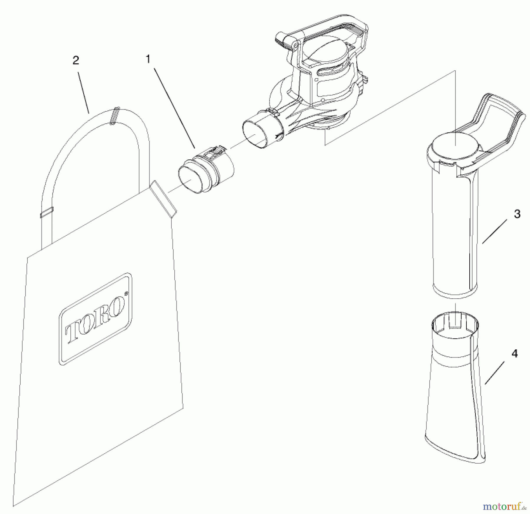Toro Neu Blowers/Vacuums/Chippers/Shredders 51568 - Toro Quiet Blower Vac, 2000 (200000001-200999999) TUBE AND BAG ASSEMBLY