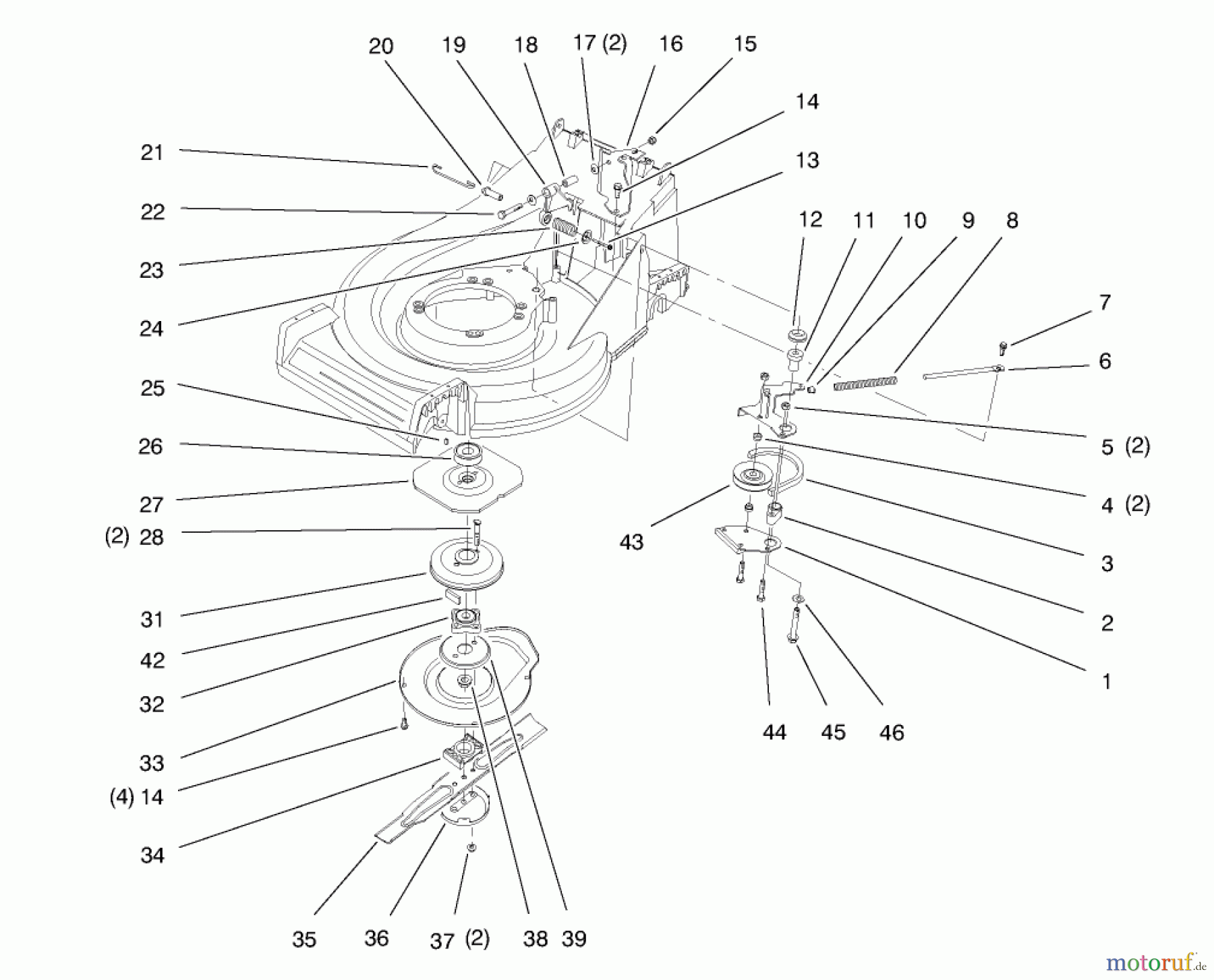 Toro Neu Mowers, Walk-Behind Seite 2 26633 - Toro Lawnmower, 1997 (7900001-7999999) BLADE AND BRAKE ASSEMBLY