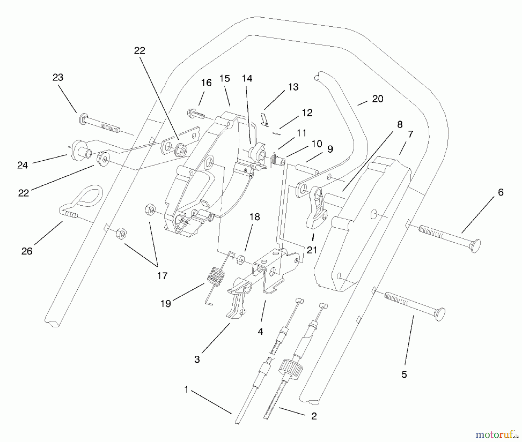  Toro Neu Mowers, Walk-Behind Seite 2 26638 - Toro Lawnmower, 1998 (8900001-8999999) HANDLE CONTROL ASSEMBLY