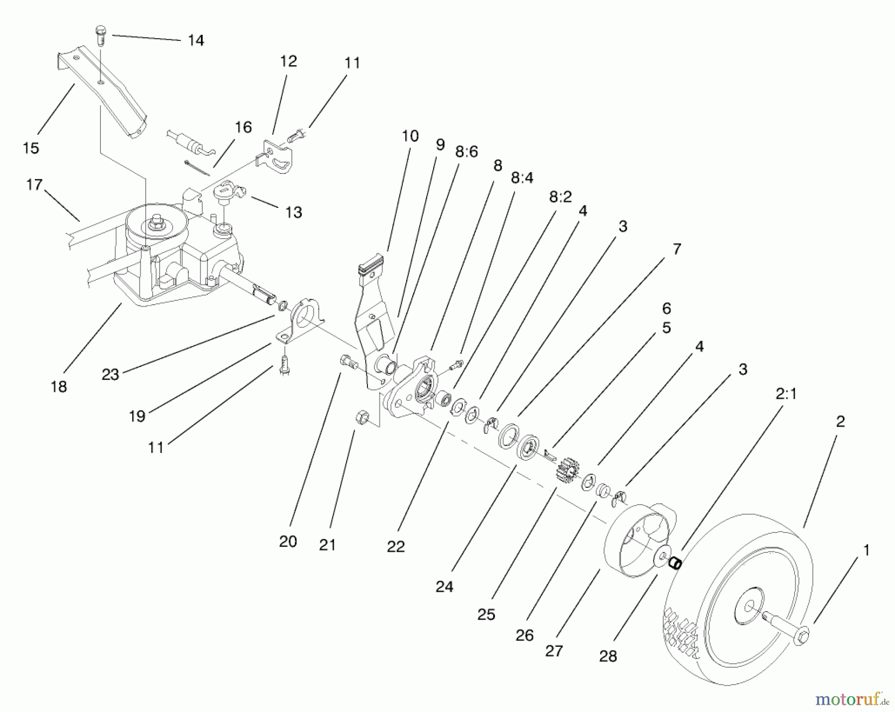  Toro Neu Mowers, Walk-Behind Seite 2 26638 - Toro Lawnmower, 1998 (8900001-8999999) REAR AXLE ASSEMBLY