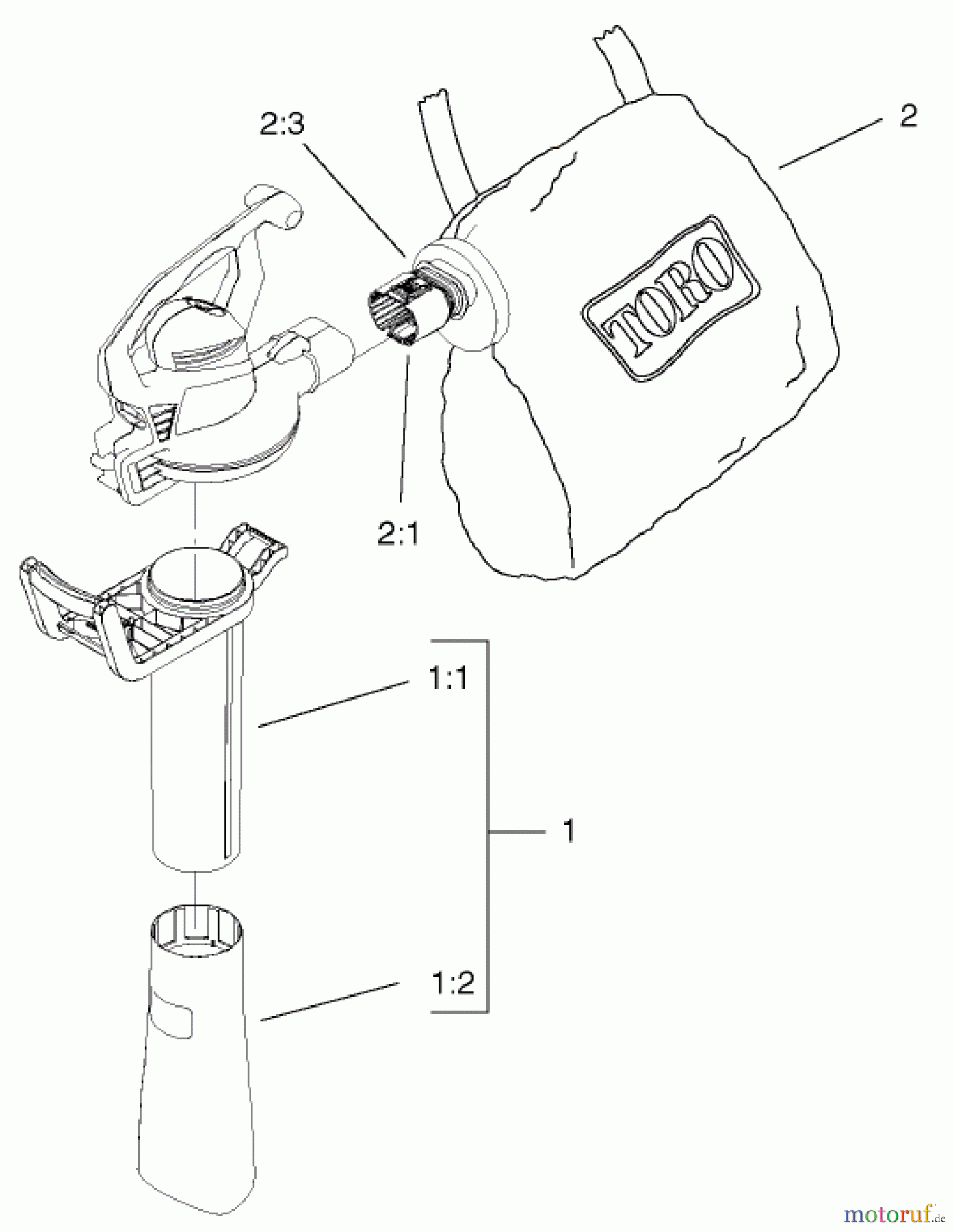 Toro Neu Blowers/Vacuums/Chippers/Shredders 51573 - Toro Rake and Vac Blower, 2001 (210000001-210999999) VACUUM TUBE AND BAG ASSEMBLY