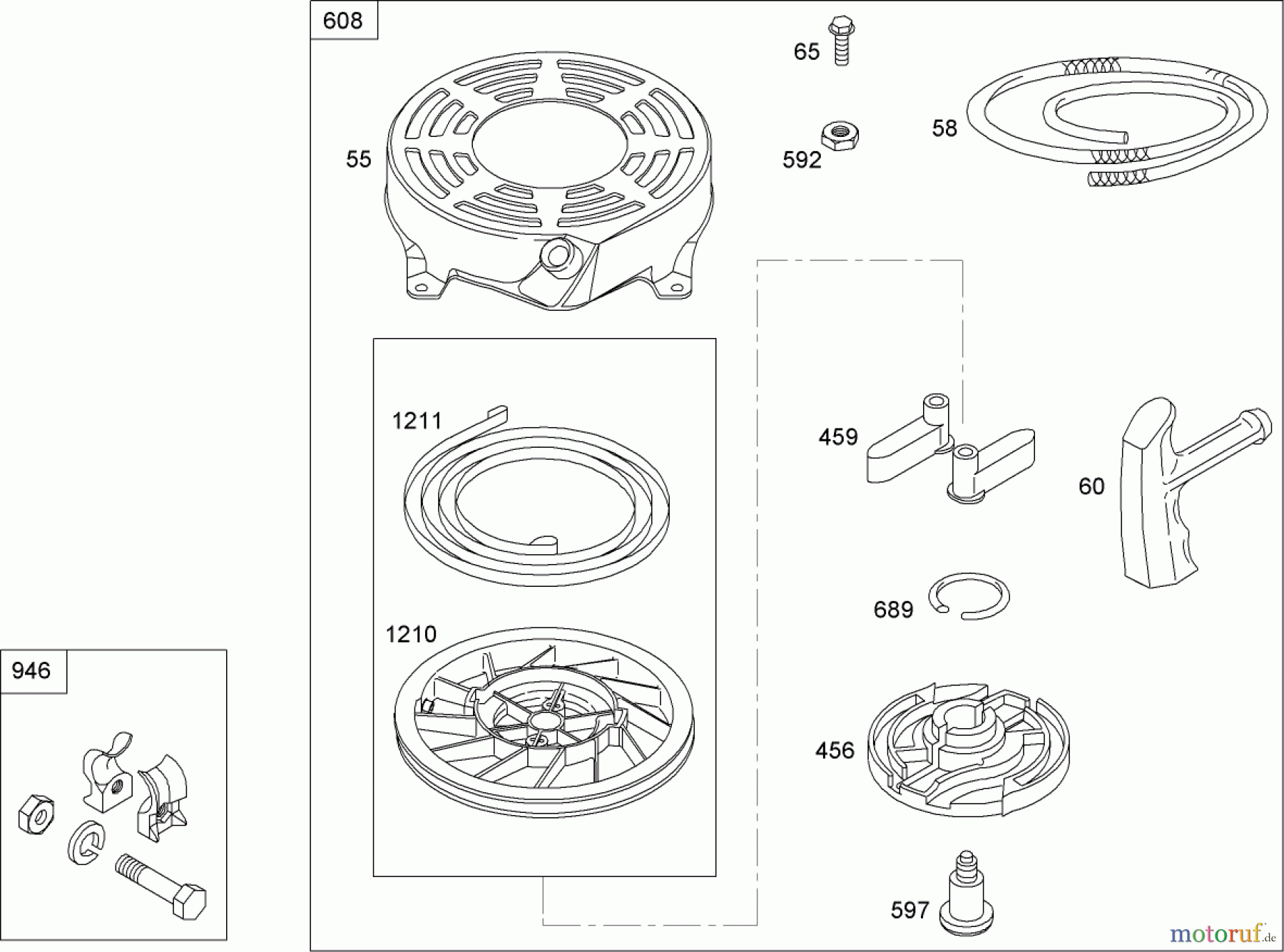  Toro Neu Mowers, Walk-Behind Seite 2 446E (R48) - Toro R48 Recycling Mower, 2009 (290000001-290999999) STARTER ASSEMBLY BRIGGS AND STRATTON 126T02-1841-B1