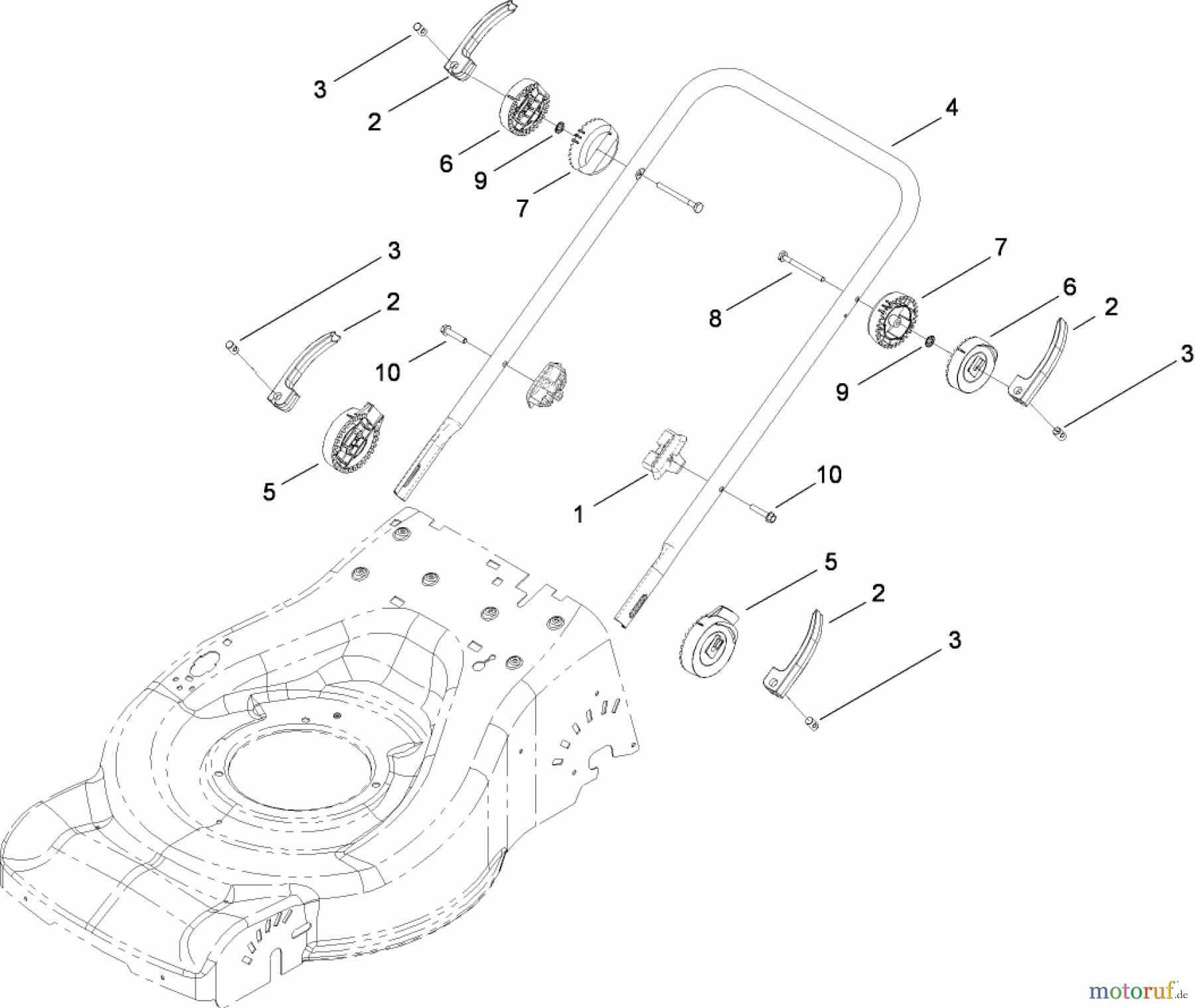 Toro Neu Mowers, Walk-Behind Seite 2 447E (R48) - Toro R48 Recycling Mower, 2008 (SN 280000001-290999999) LOWER HANDLE ASSEMBLY