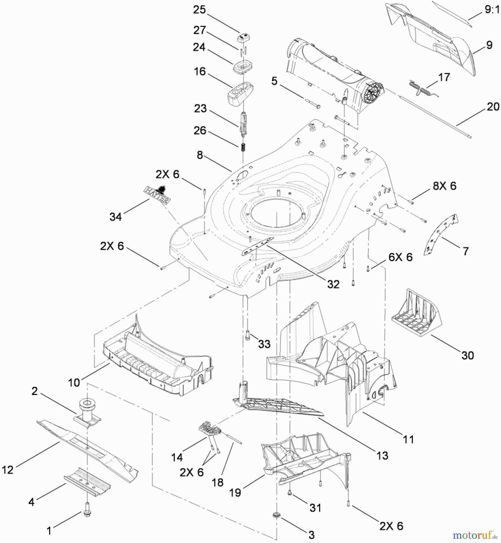 Toro Neu Mowers, Walk-Behind Seite 2 447F (R48) - Toro R48 Recycling Mower, 2010 (310000001-310999999) HOUSING AND BAFFLE ASSEMBLY