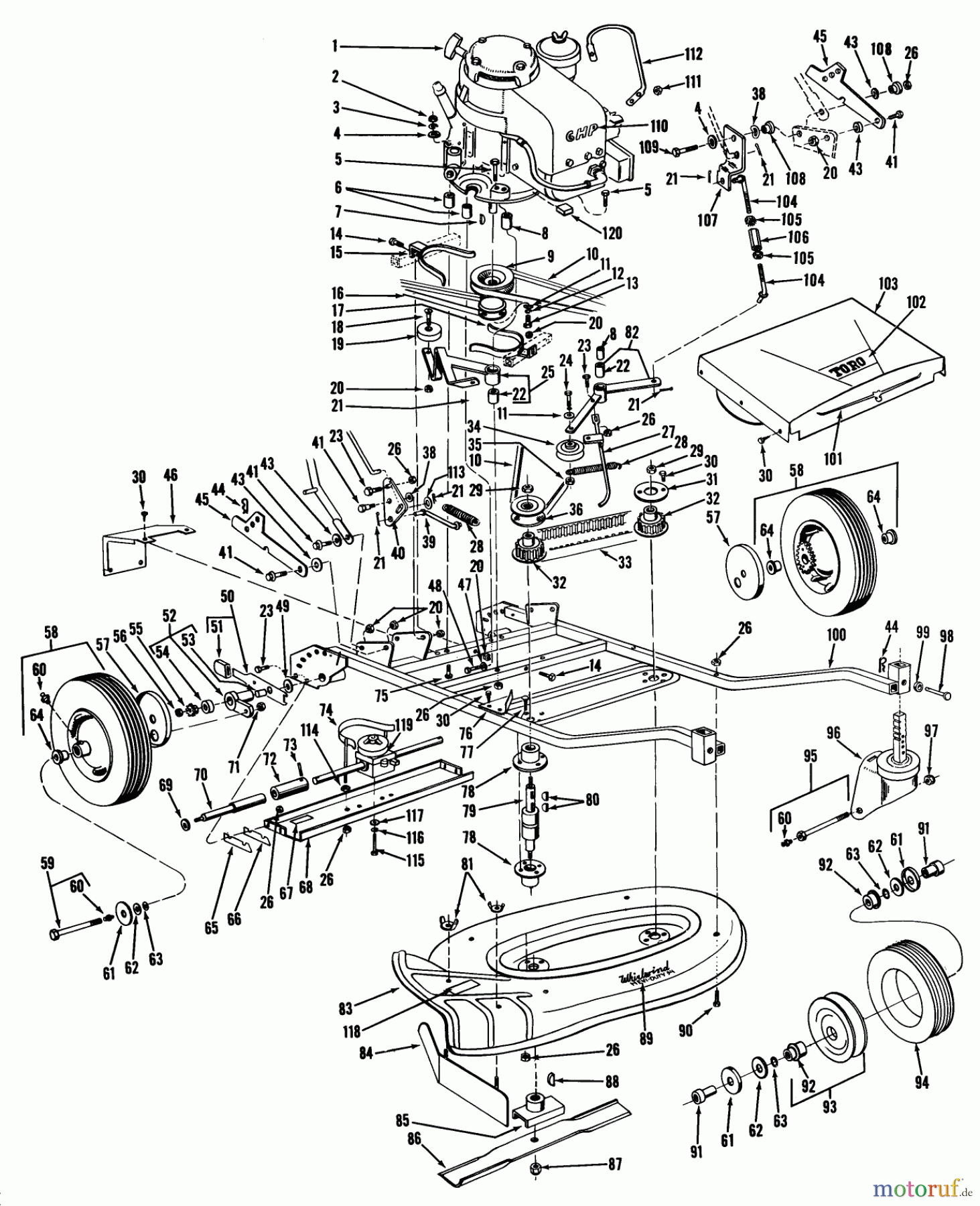 Toro Neu Mowers, Wide-Area Walk-Behind 23200 - Toro Heavy-Duty Whirlwind, 1966 (6000001-6999999) 34