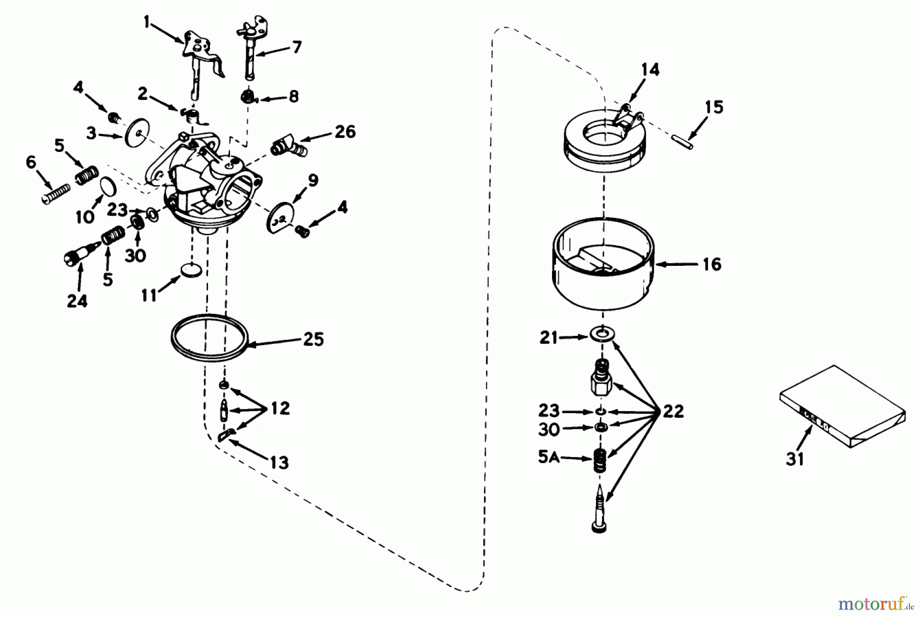 Toro Neu Mowers, Wide-Area Walk-Behind 23267 - Toro Lawnmower, 1978 (8000001-8999999) CARBURETOR MODEL NO. 631165