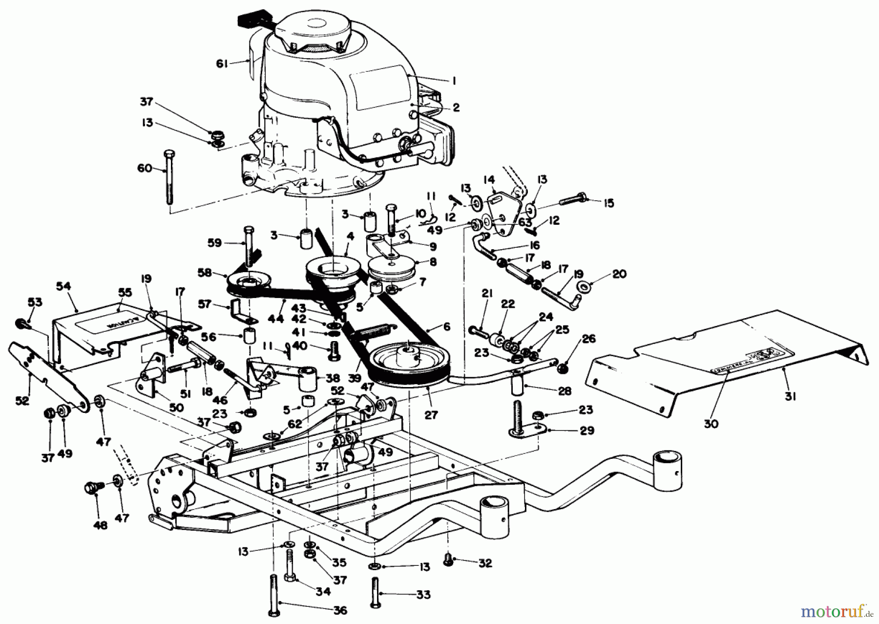 Toro Neu Mowers, Wide-Area Walk-Behind 23267 - Toro Lawnmower, 1980 (0000001-0999999) ENGINE AND FRAME ASSEMBLY