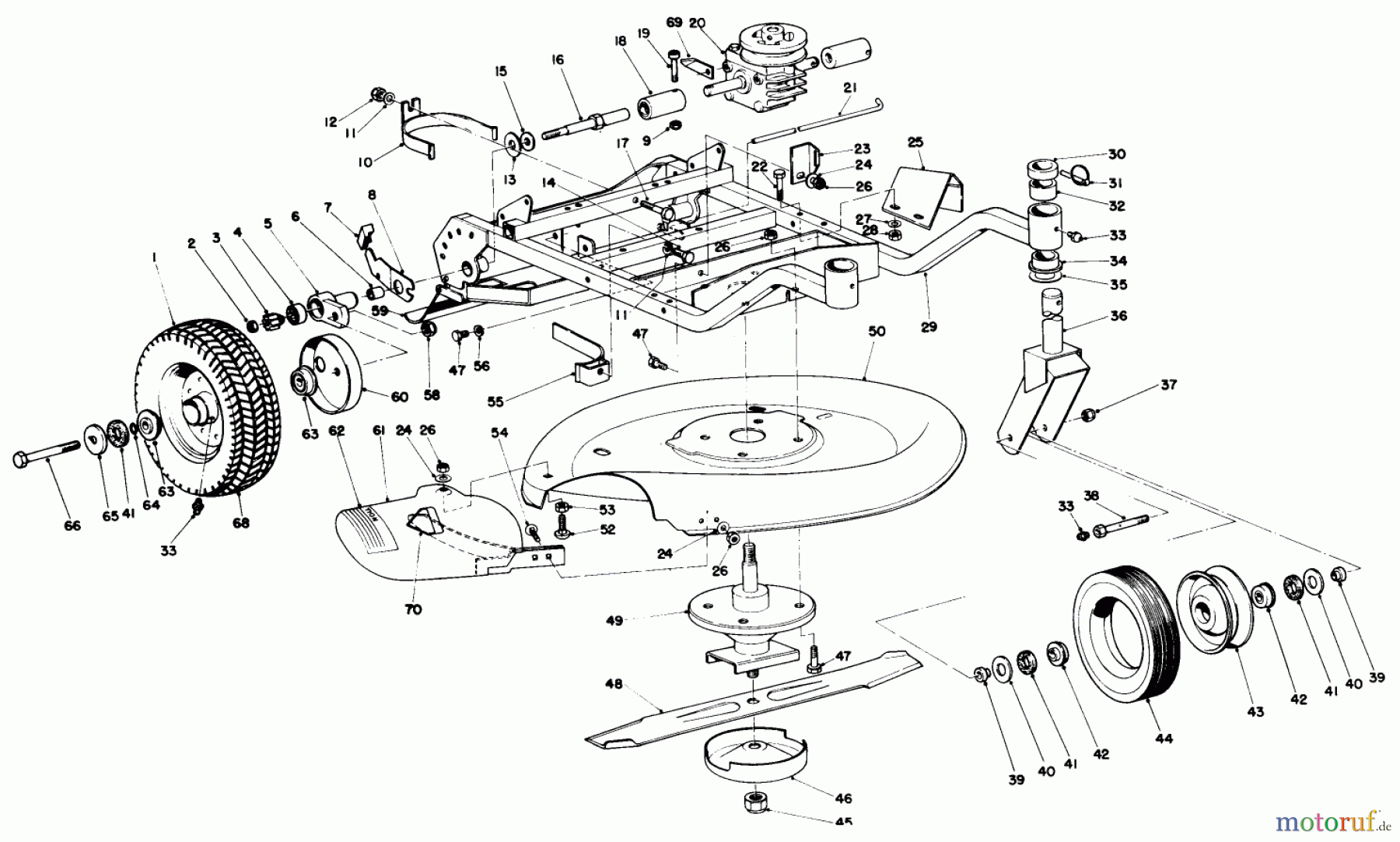 Toro Neu Mowers, Wide-Area Walk-Behind 23267 - Toro Lawnmower, 1982 (2000001-2999999) FRAME AND CUTTER HOUSING ASSEMBLY