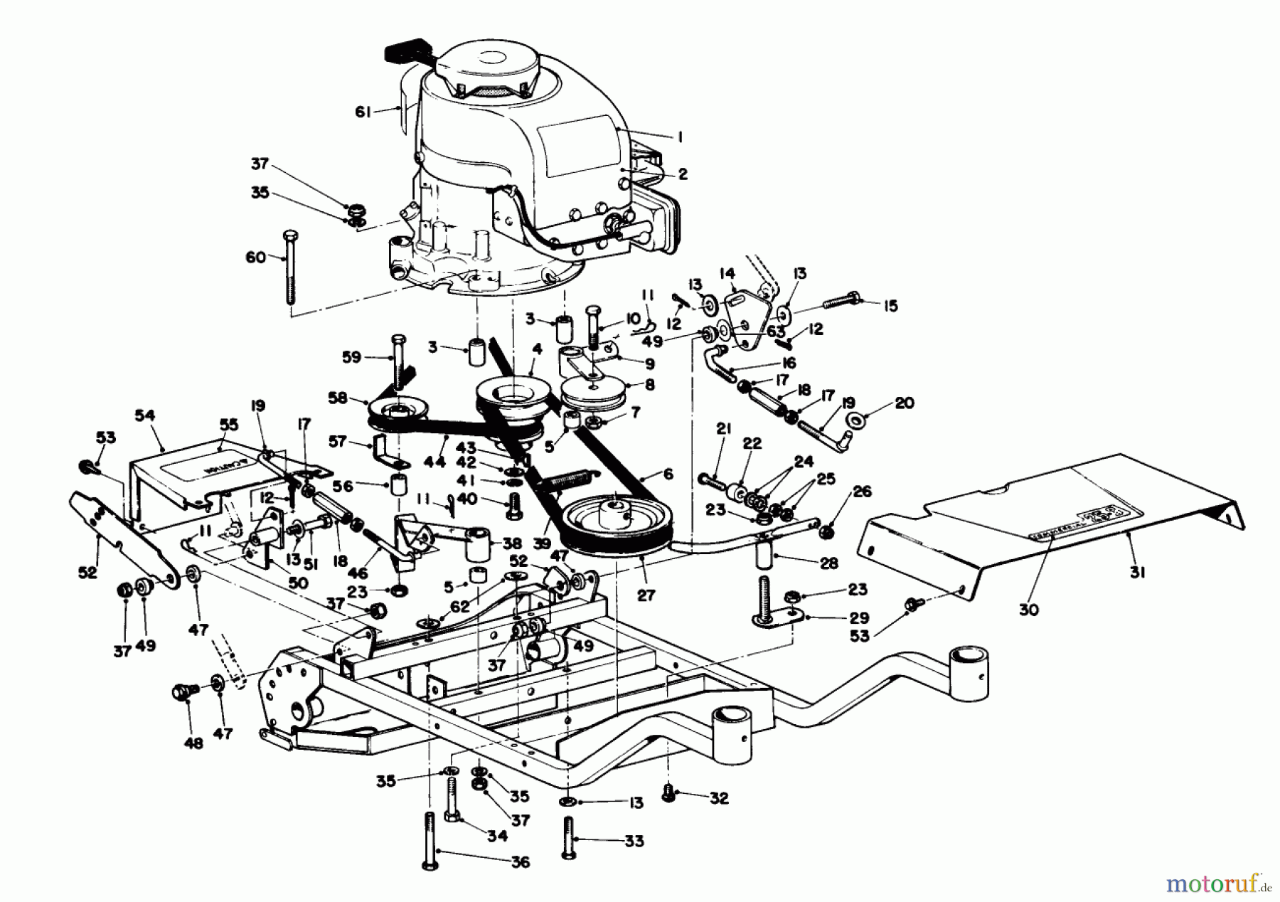 Toro Neu Mowers, Wide-Area Walk-Behind 23267 - Toro Lawnmower, 1985 (5000001-5999999) ENGINE AND FRAME ASSEMBLY