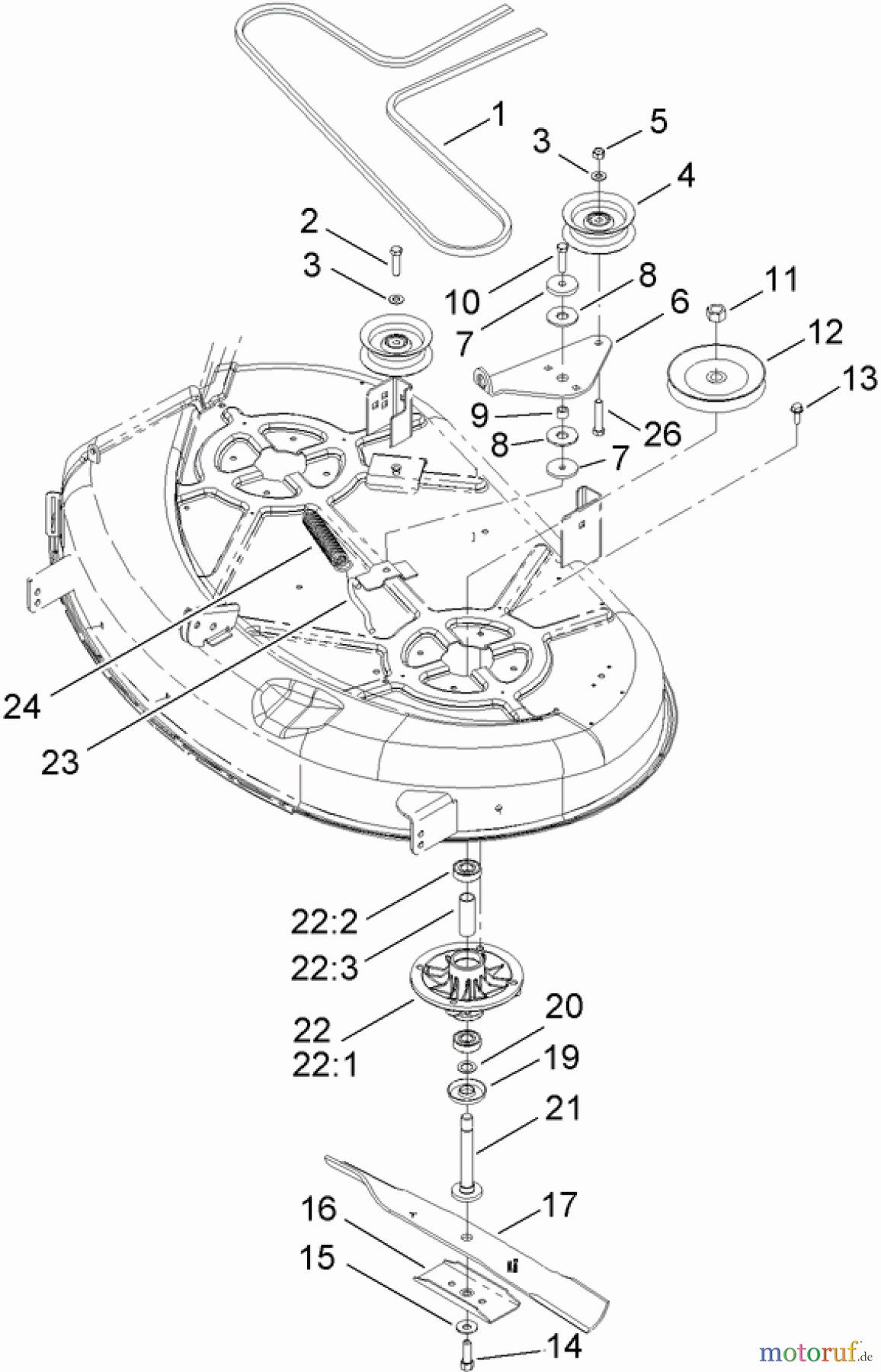 Toro Neu Mowers, Zero-Turn 136E (RZT420H) - Toro RZT420H Riding Mower, 2009 (290000001-290999999) 42 INCH DECK SPINDLE AND BELT DRIVE ASSEMBLY