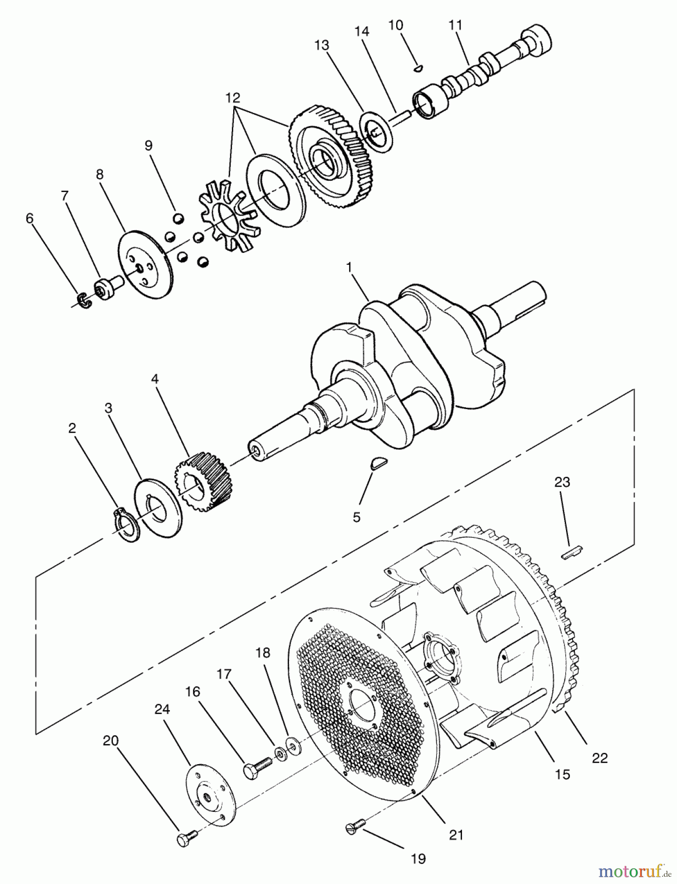  Toro Neu Mowers, Zero-Turn 74101 (620-Z) - Toro 620-Z Tractor, 1993 (390001-399999) CRANKSHAFT, CAMSHAFT & FLYWHEEL ASSEMBLY