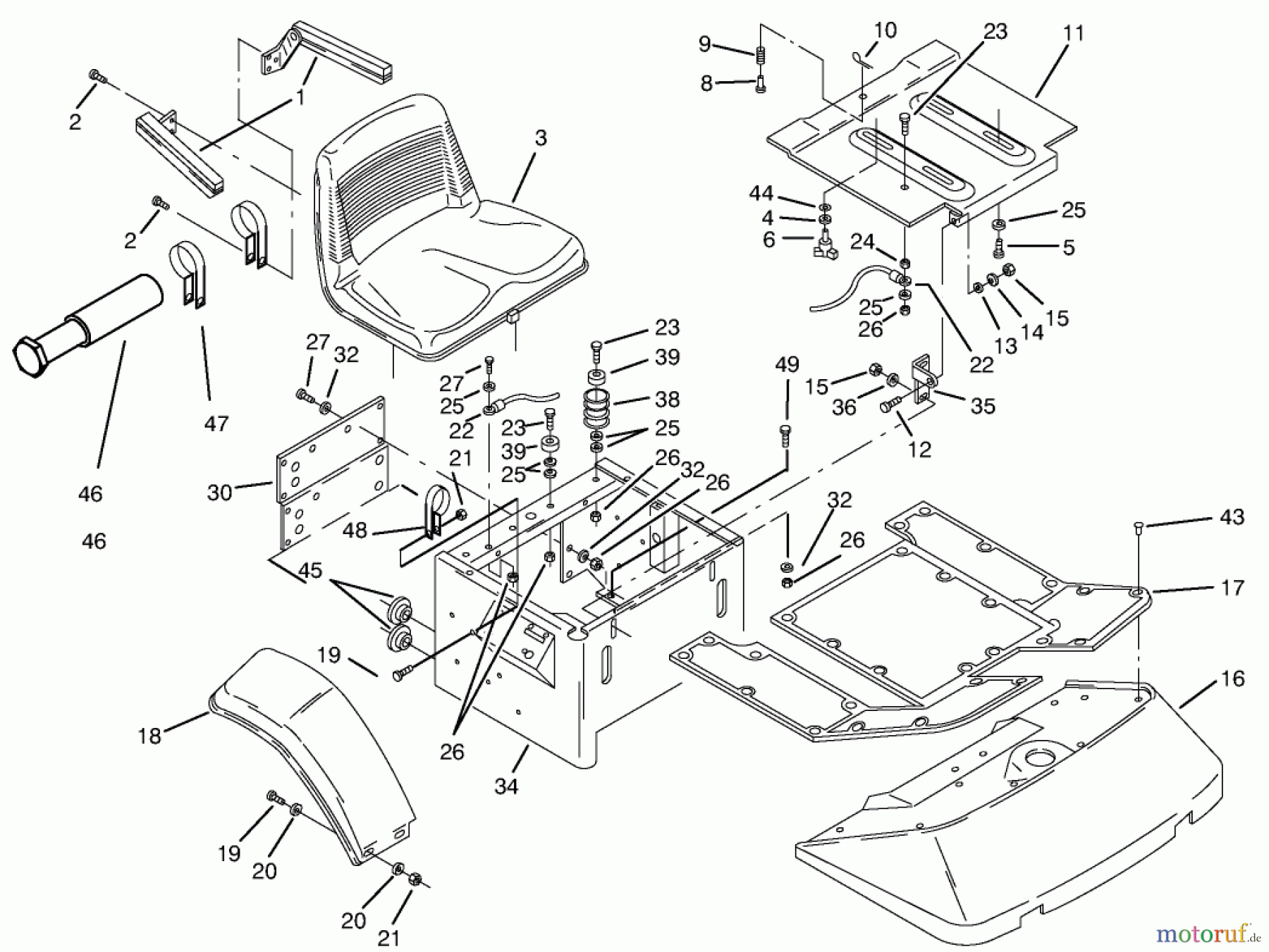 Toro Neu Mowers, Zero-Turn 74101 (620-Z) - Toro 620-Z Tractor, 1993 (390001-399999) FENDERS, FLOOR PAN & SEAT ASSEMBLY