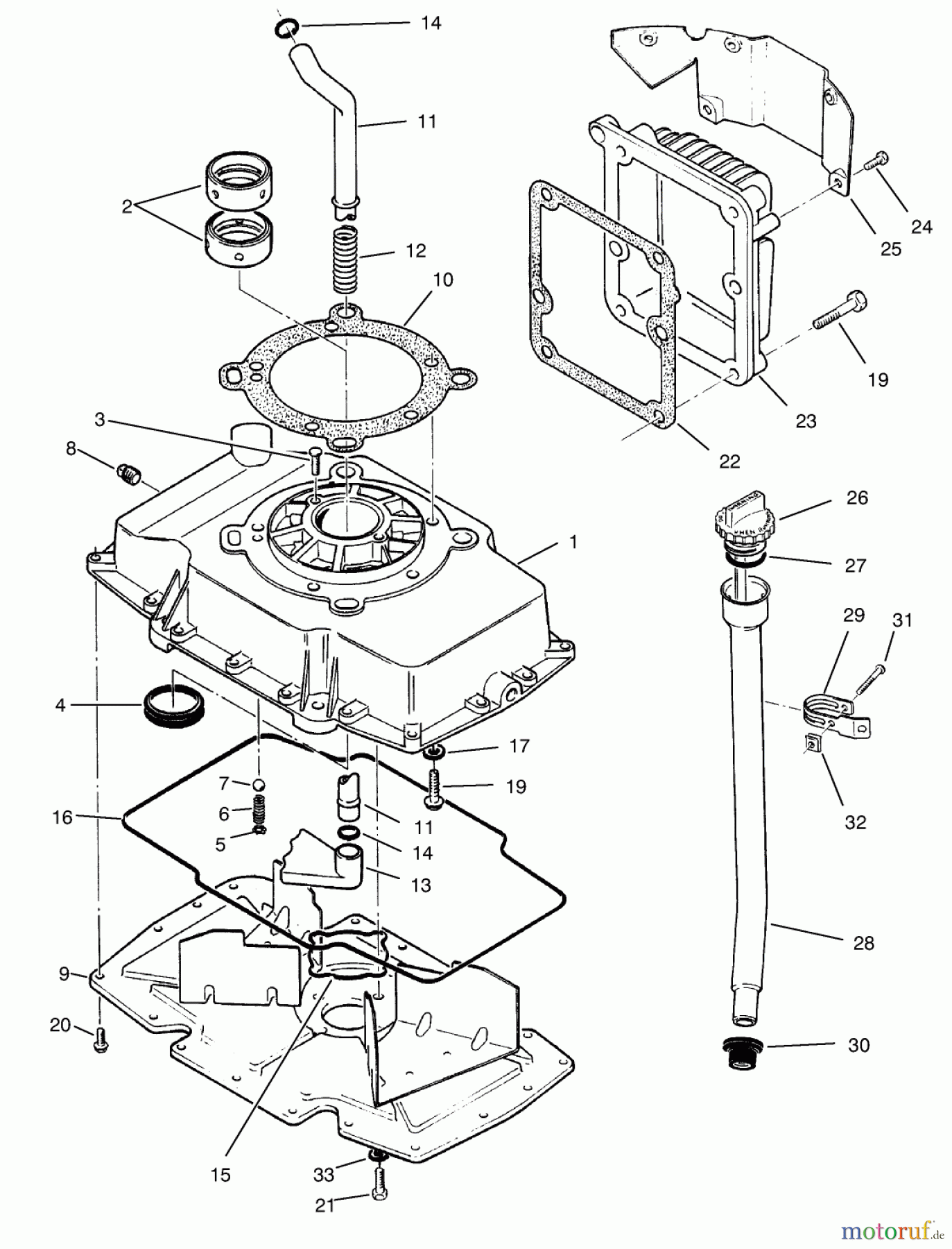 Toro Neu Mowers, Zero-Turn 74101 (620-Z) - Toro 620-Z Tractor, 1994 (490001-499999) OIL BASE & FILL TUBE ASSEMBLY