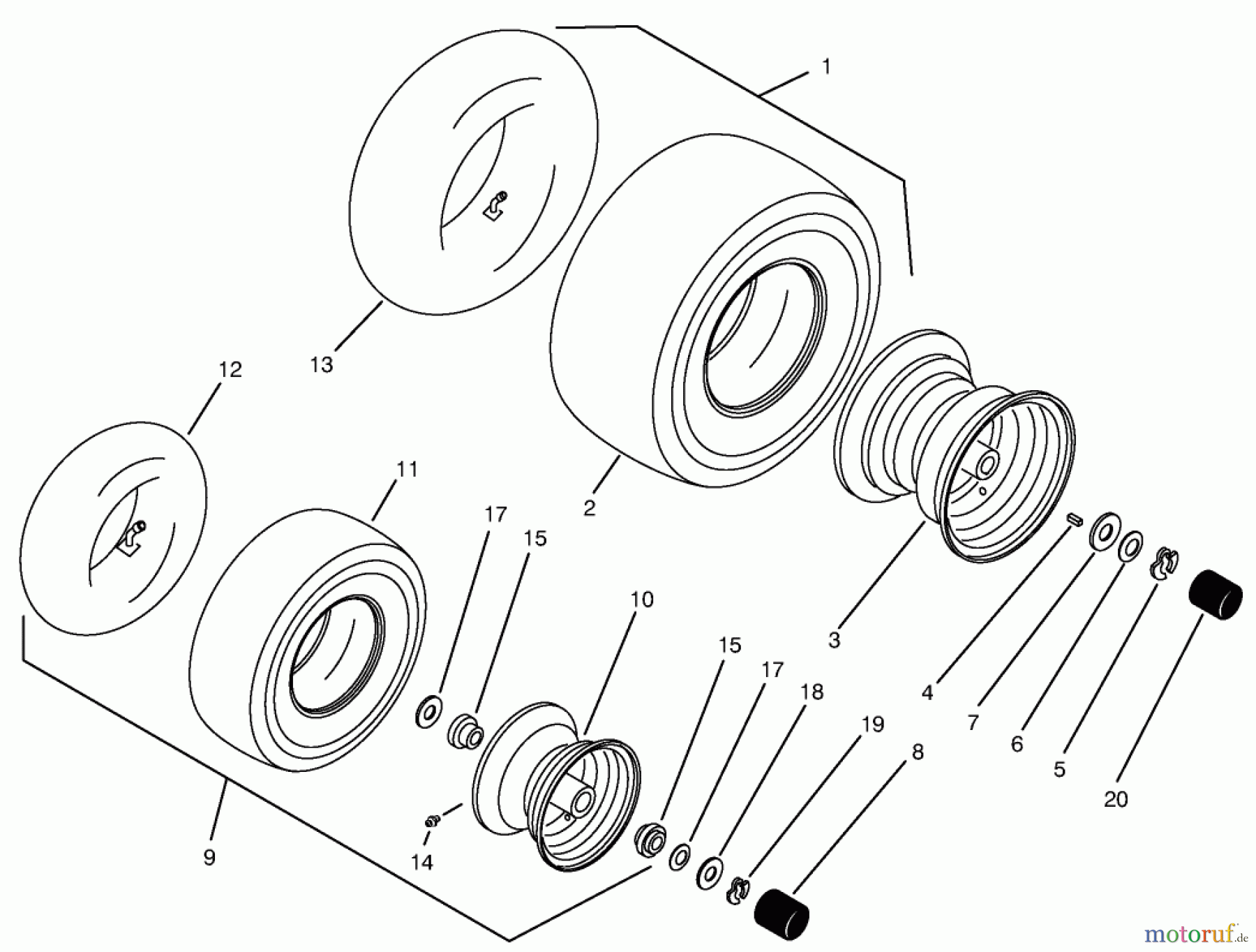 Toro Neu Mowers, Zero-Turn 74021 (616-Z) - Toro 616-Z Tractor, 1994 (490001-499999) WHEELS & TIRES ASSEMBLY