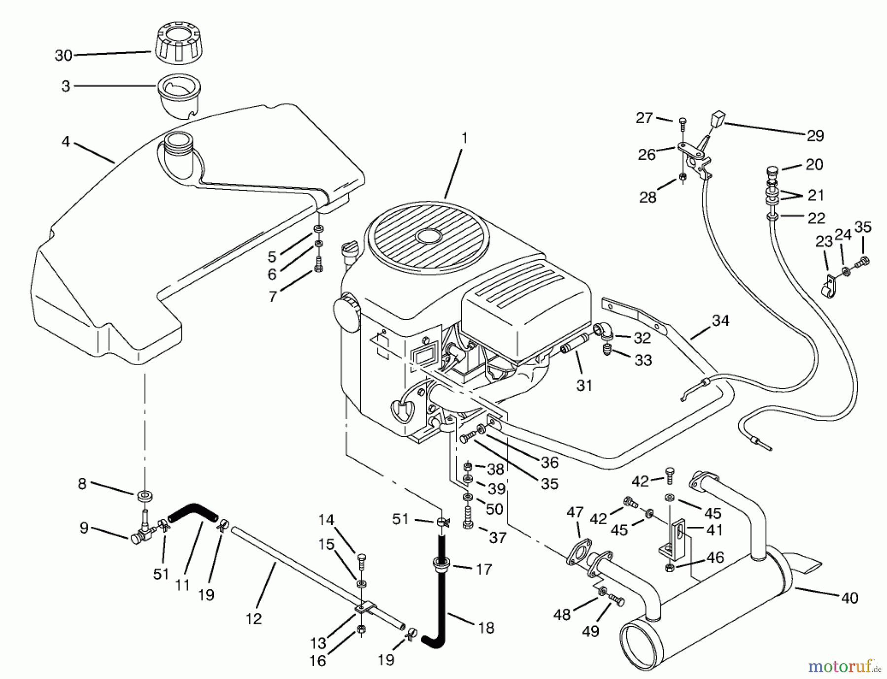  Toro Neu Mowers, Zero-Turn 74101 (620-Z) - Toro 620-Z Tractor, 1995 (590001-599999) ENGINE & FUEL SYSTEM ASSEMBLY