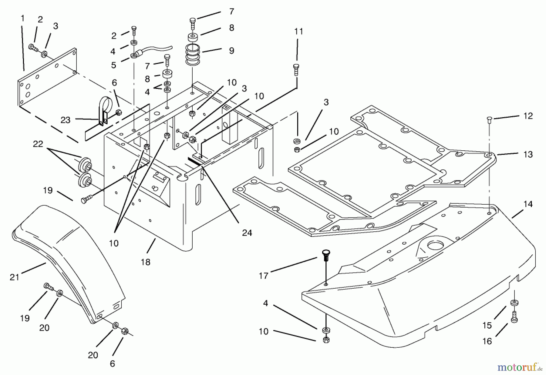  Toro Neu Mowers, Zero-Turn 74021 (616-Z) - Toro 616-Z Tractor, 1995 (590001-599999) FENDERS & FLOOR PAN ASSEMBLY